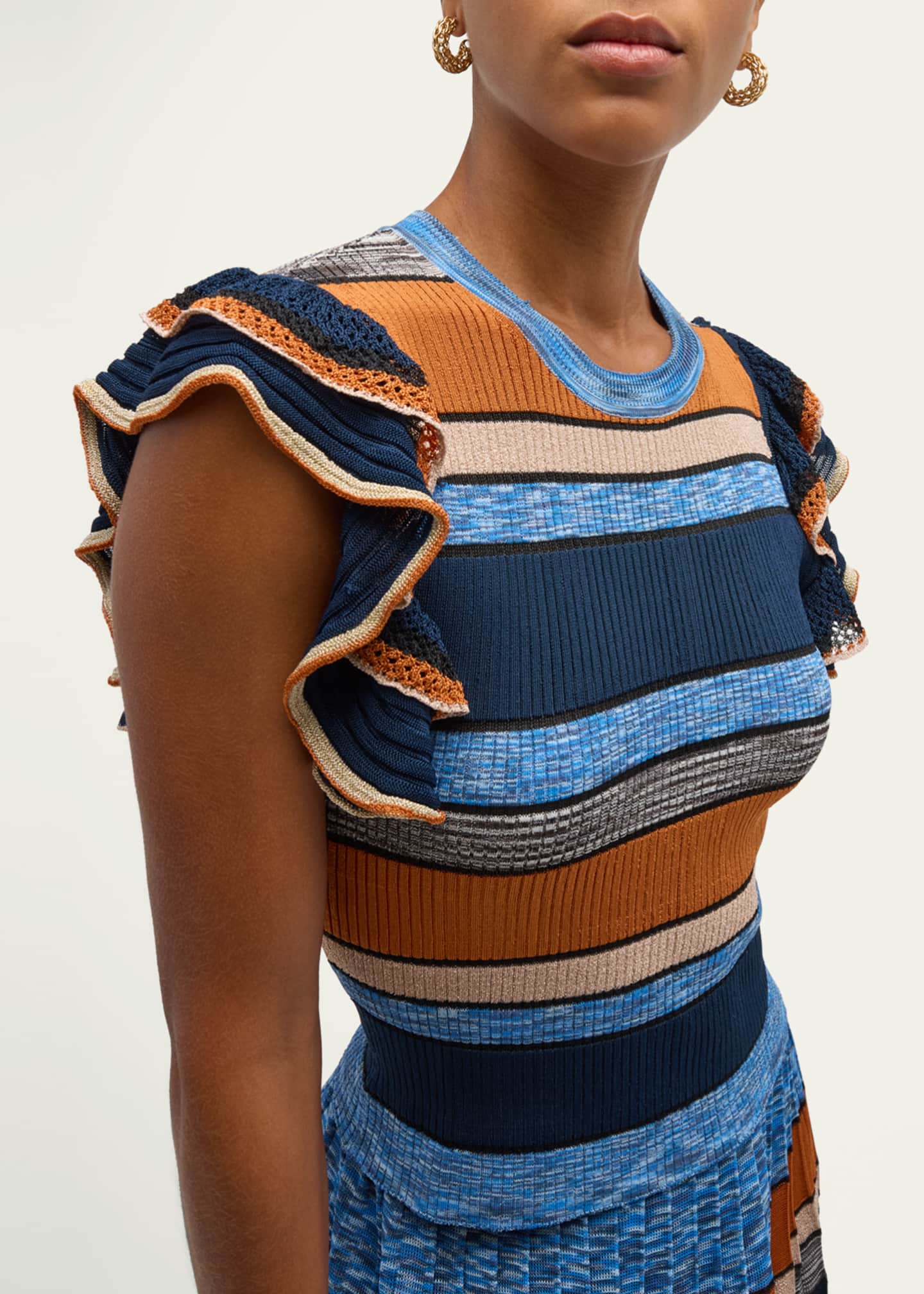 Ulla Johnson Cecile Striped Ruffle Rib Knit Top Image 5 of 5
