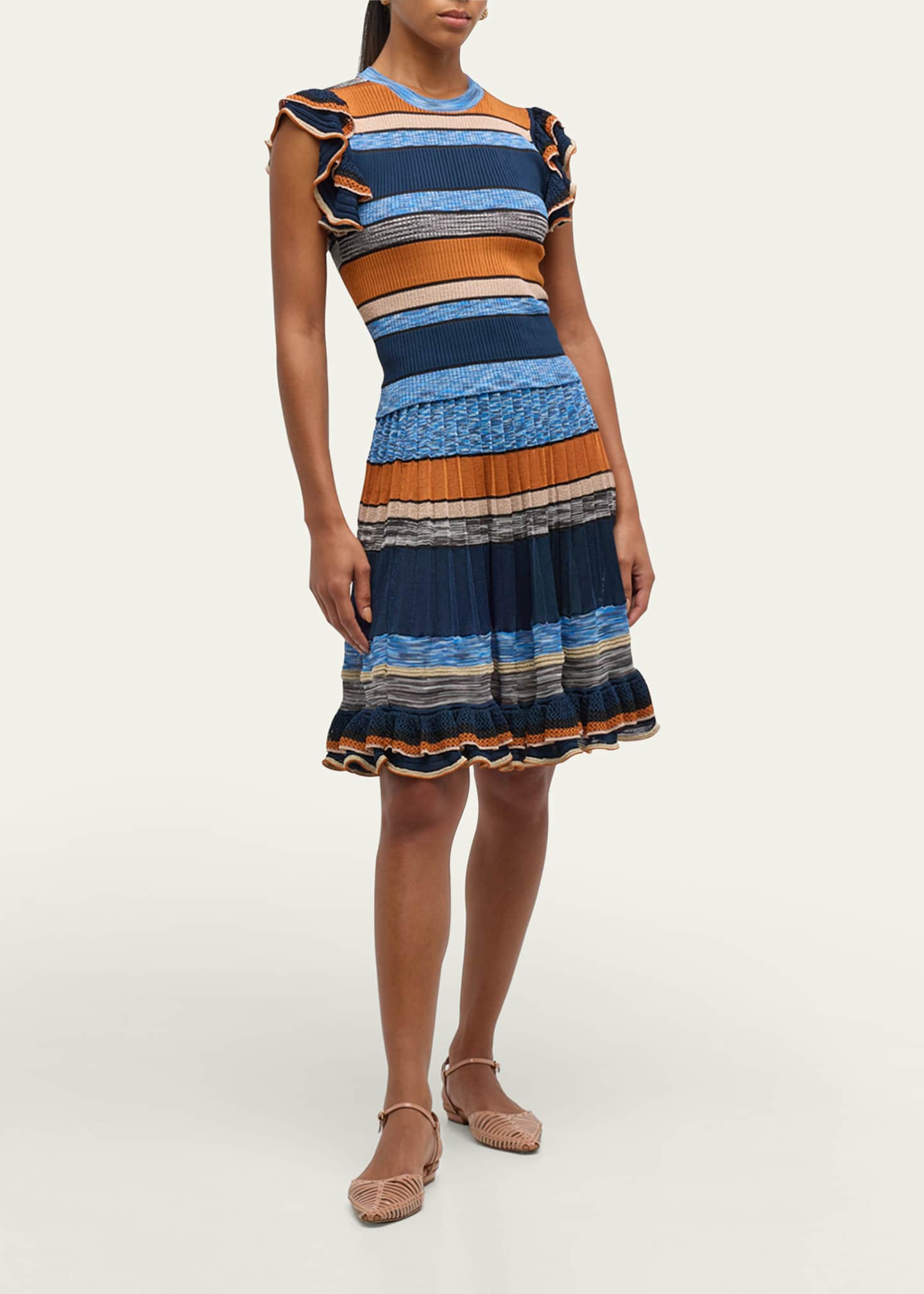Ulla Johnson Eios Striped Ruffle-Hem Knit Skirt Image 2 of 5