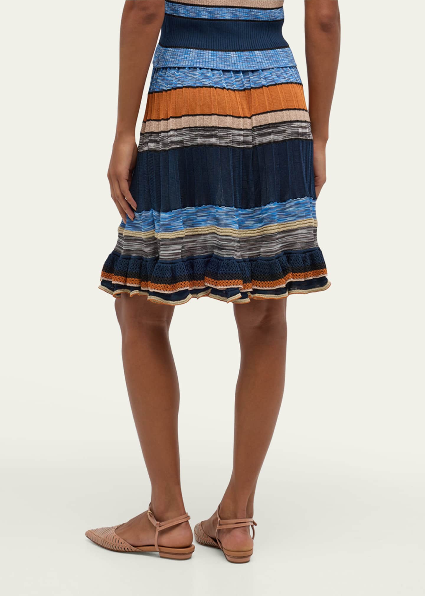 Ulla Johnson Eios Striped Ruffle-Hem Knit Skirt Image 3 of 5