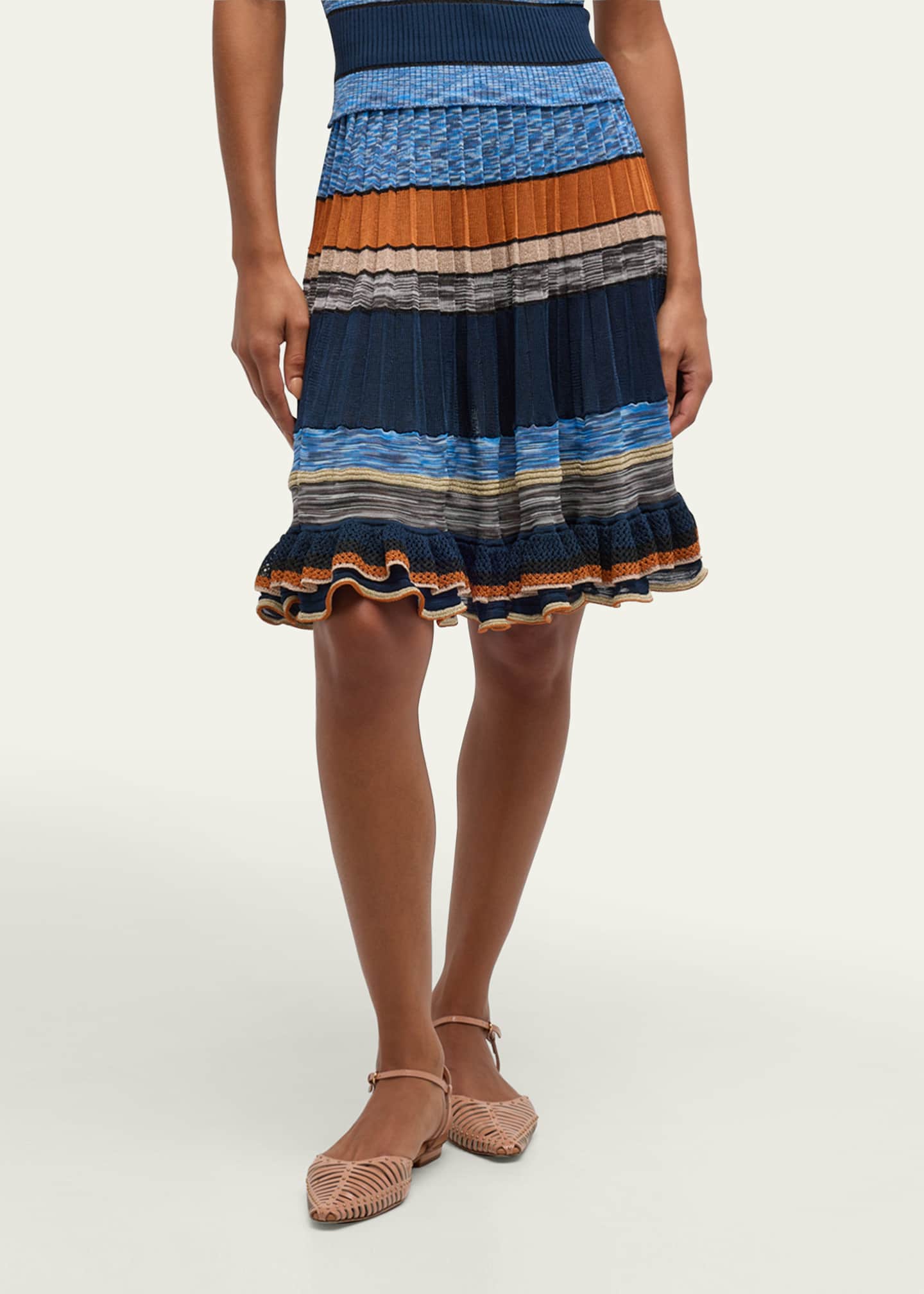 Ulla Johnson Eios Striped Ruffle-Hem Knit Skirt Image 4 of 5
