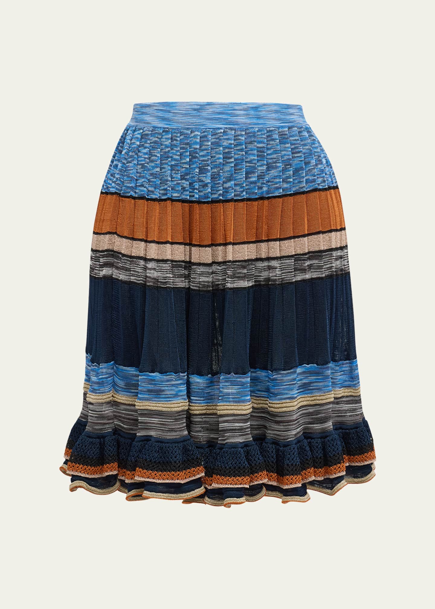Ulla Johnson Eios Striped Ruffle-Hem Knit Skirt Image 1 of 5