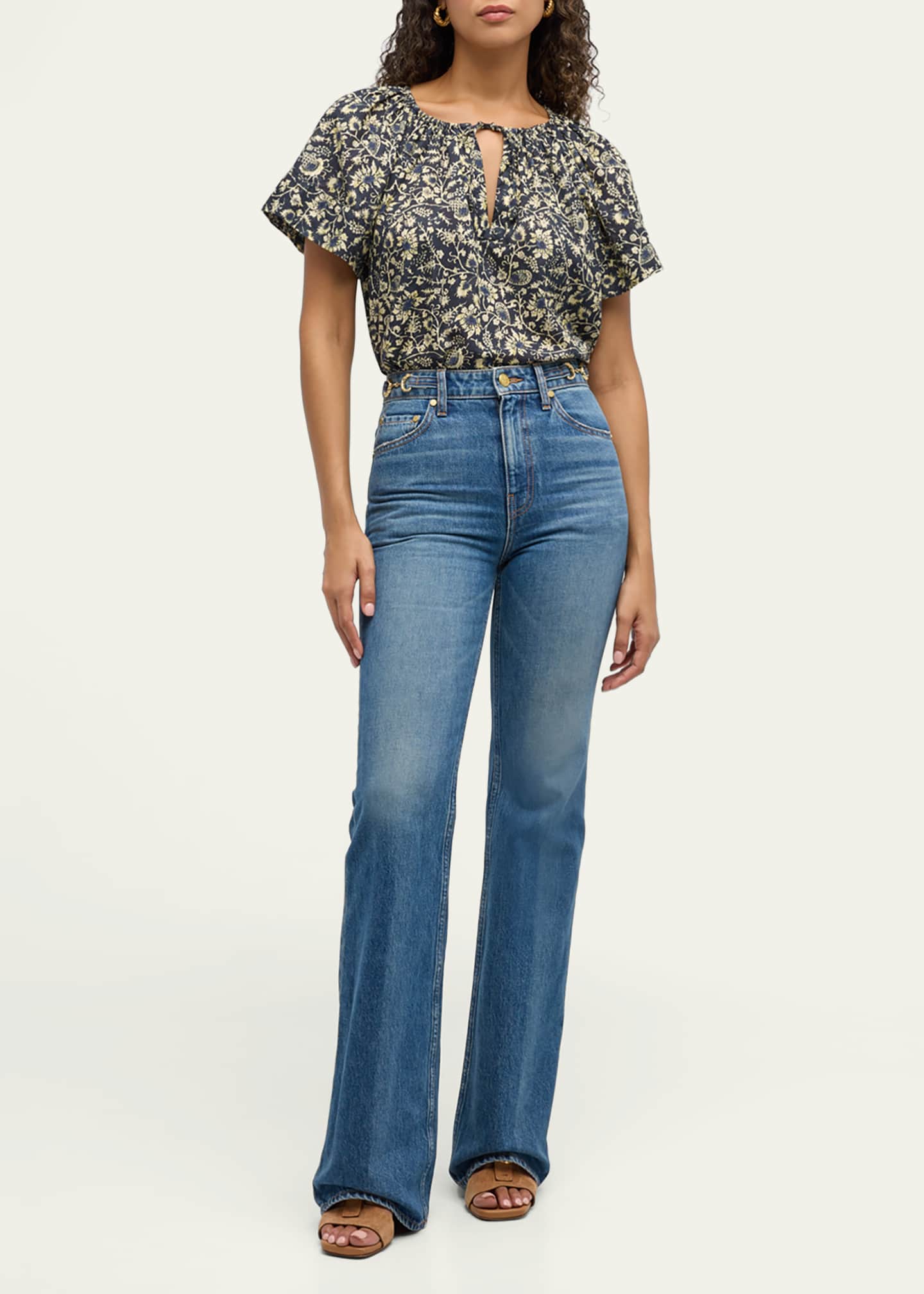 Ulla Johnson Sena Printed Short-Sleeve Top Image 2 of 5