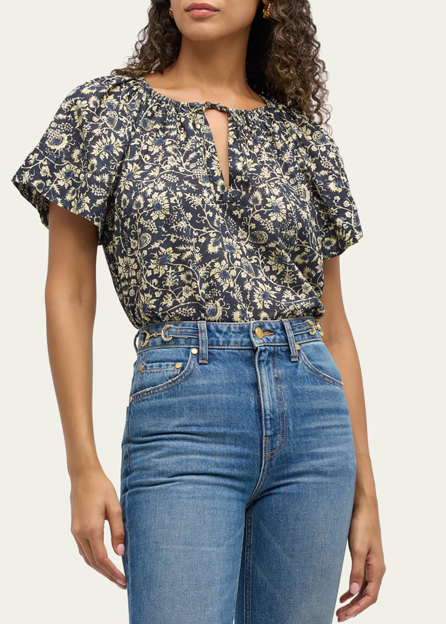Ulla Johnson Sena Printed Short-Sleeve Top Image 4 of 5