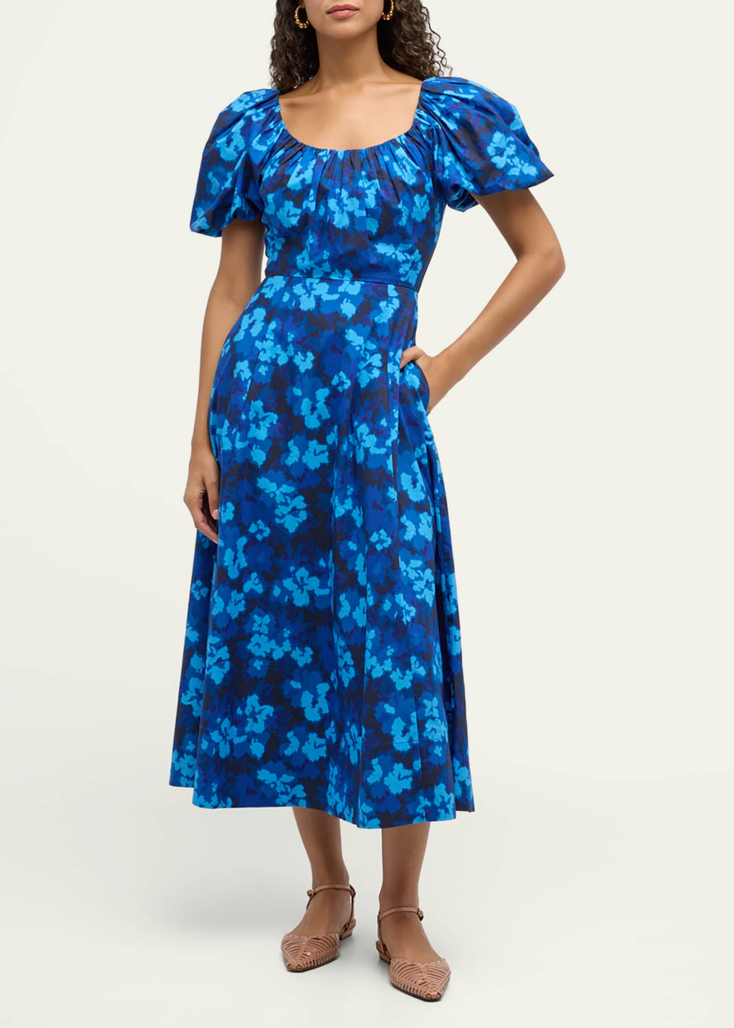 Ulla Johnson Imara Floral Short-Sleeve Midi Dress Image 2 of 5