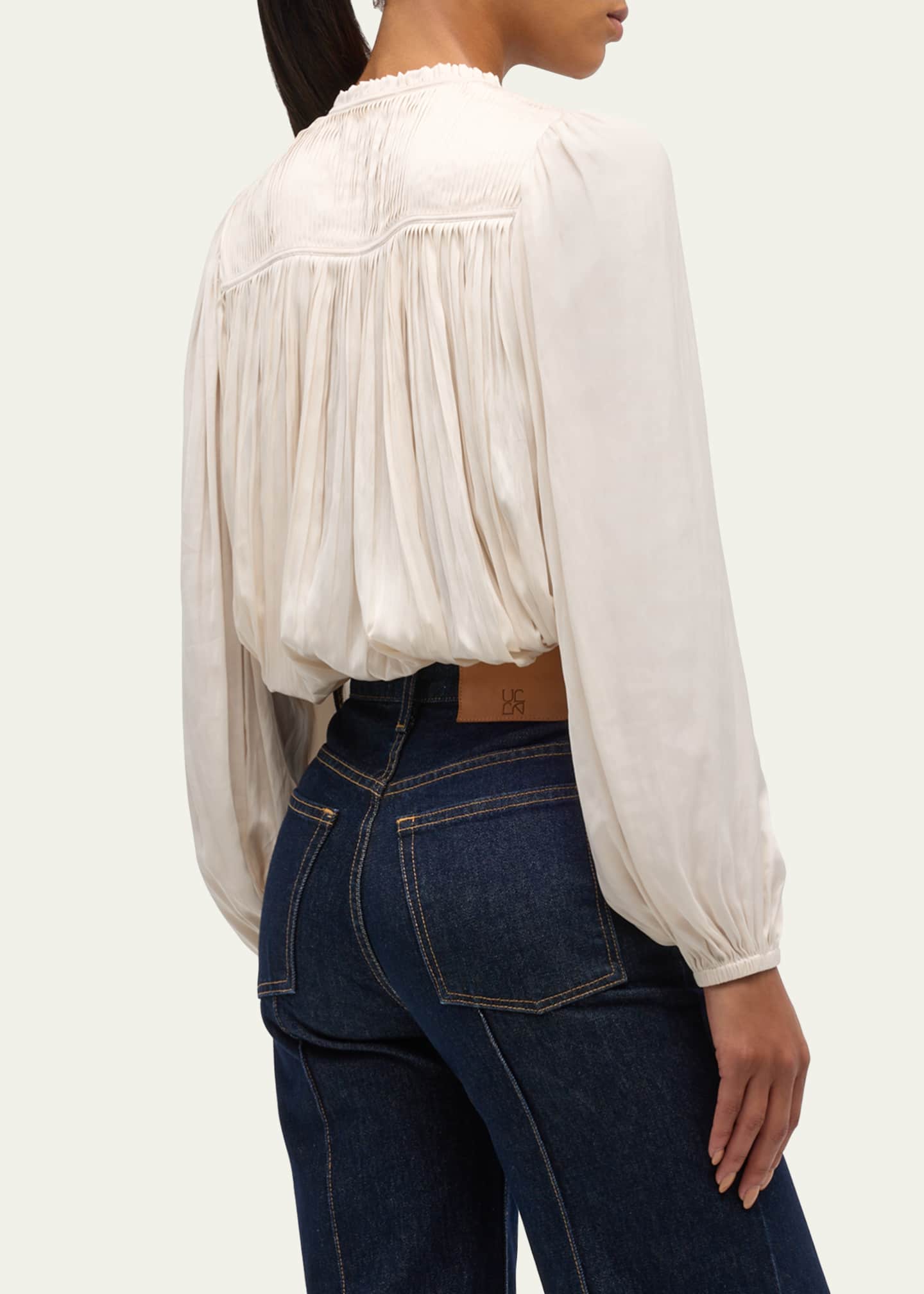 Ulla Johnson Freja Pleated Blouson-Sleeve Blouse Image 3 of 5