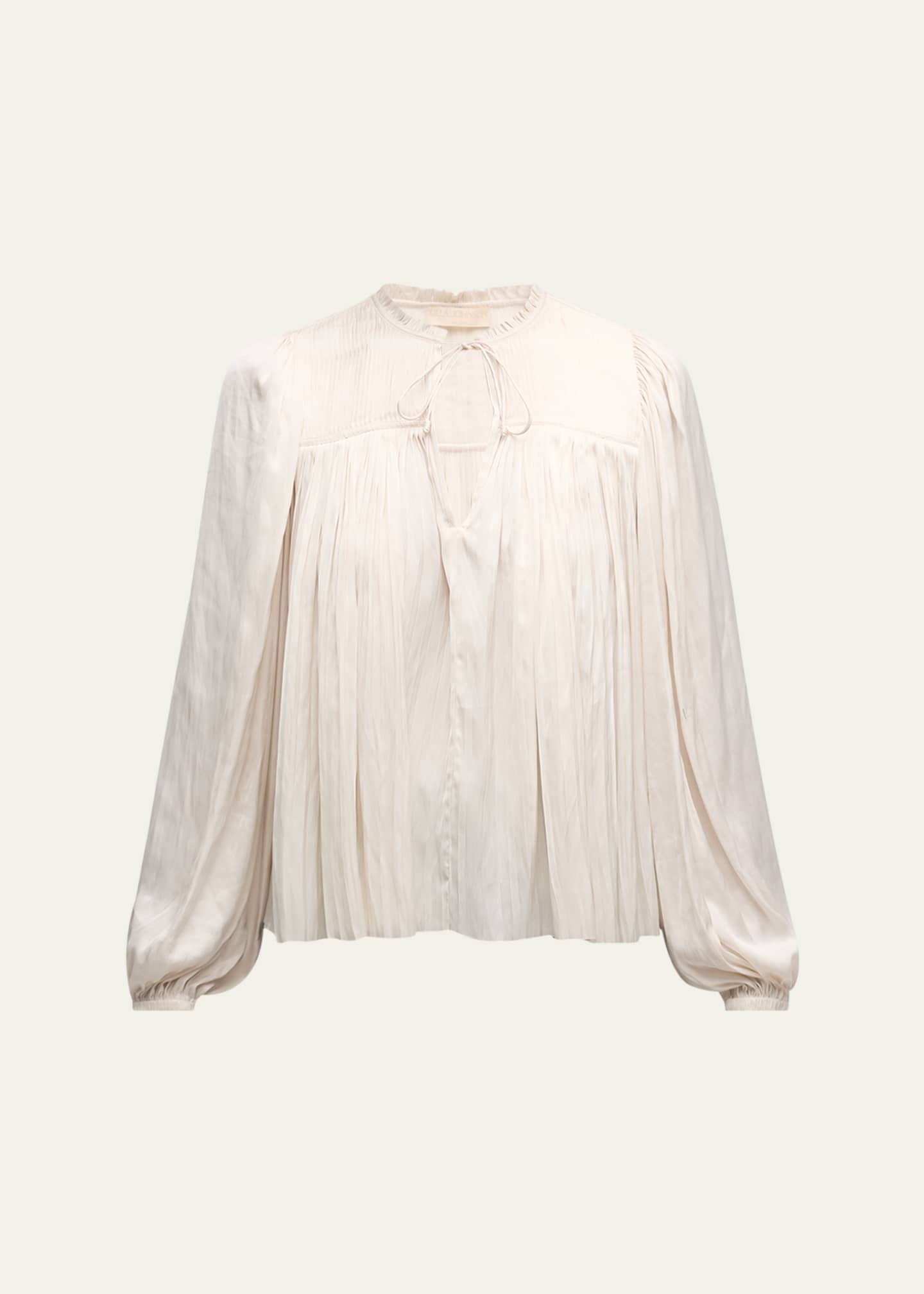 Ulla Johnson Freja Pleated Blouson-Sleeve Blouse Image 1 of 5