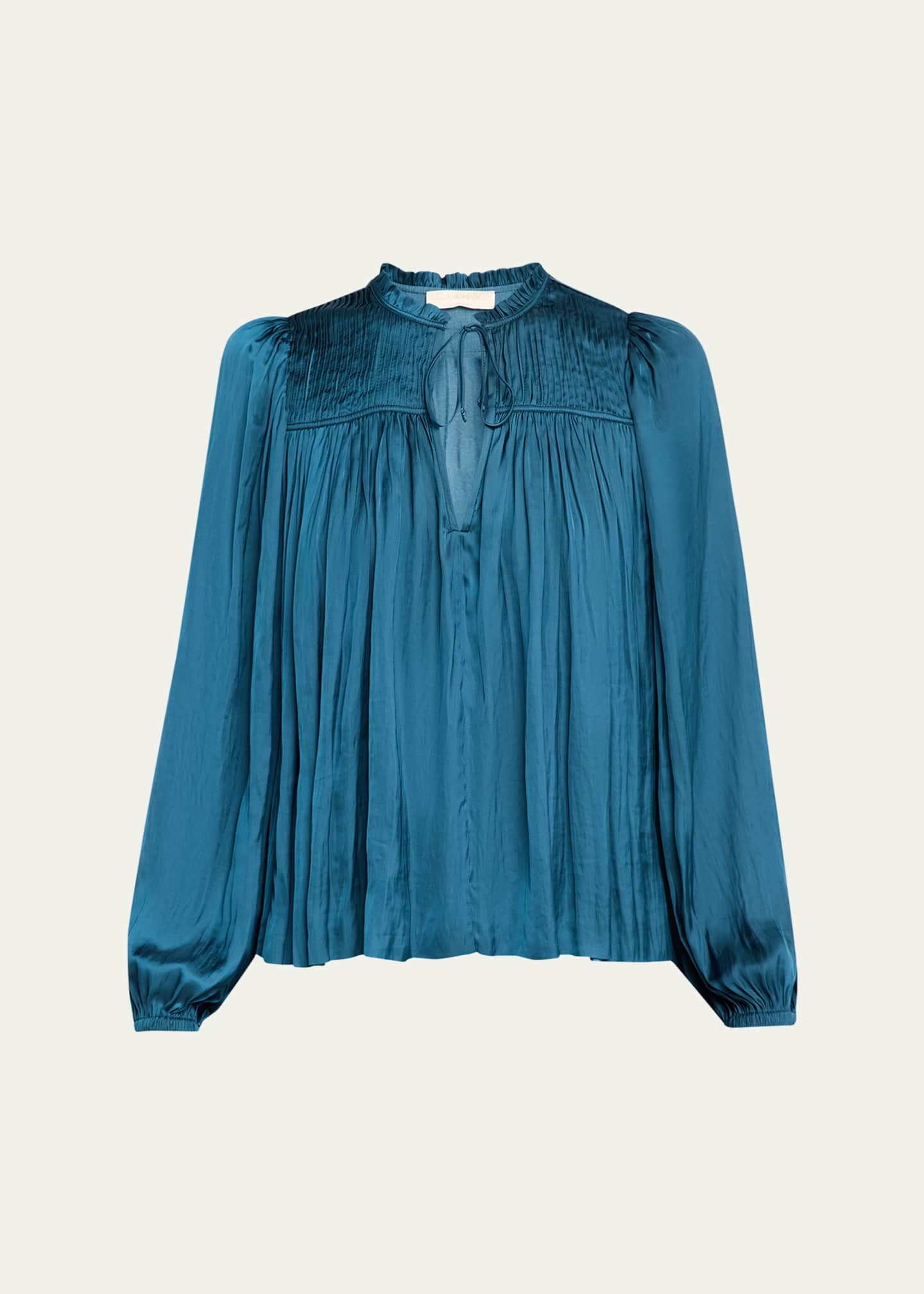 Ulla Johnson Freja Pleated Blouson-Sleeve Blouse Image 1 of 5
