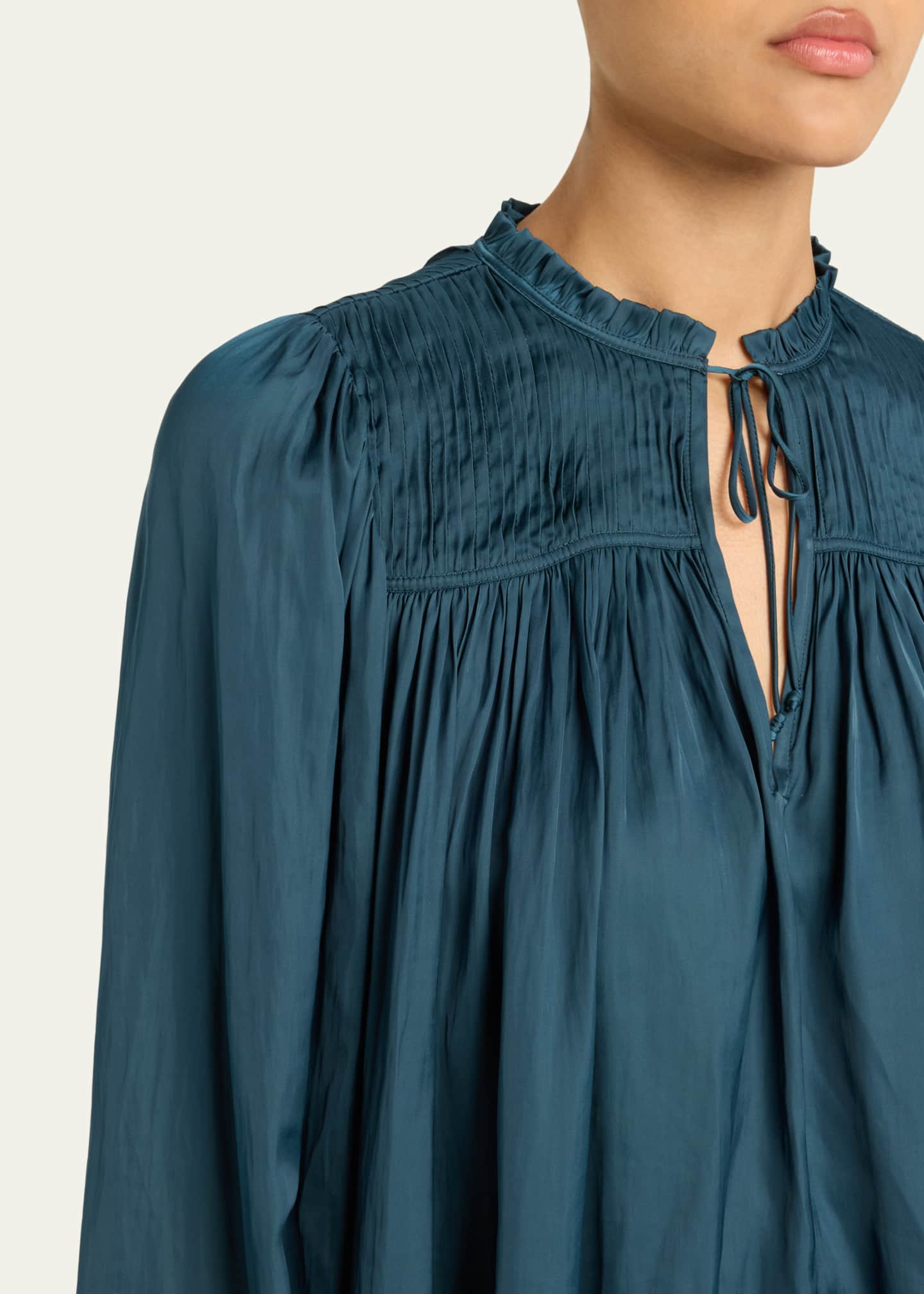 Ulla Johnson Freja Pleated Blouson-Sleeve Blouse Image 5 of 5