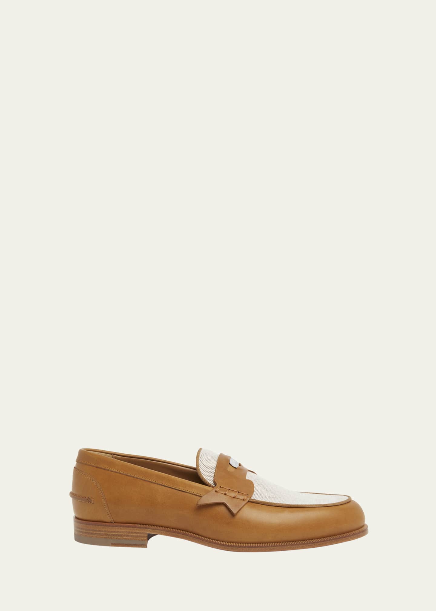 Christian Louboutin Men's Granariso Leather and Canvas Penny Loafers Image 1 of 4
