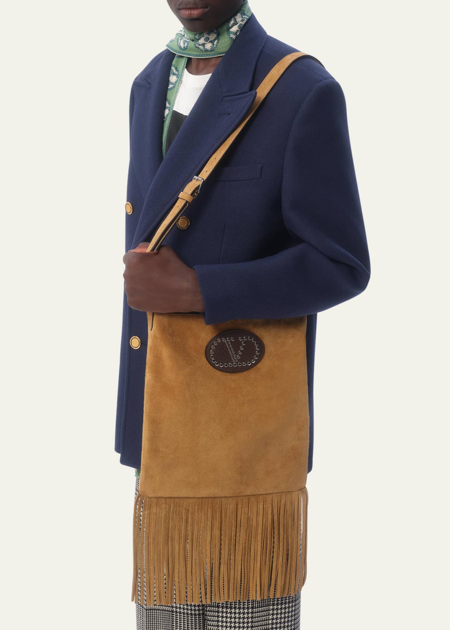 Valentino Garavani Men's Nellcote Suede Fringe Shoulder Bag Image 5 of 5