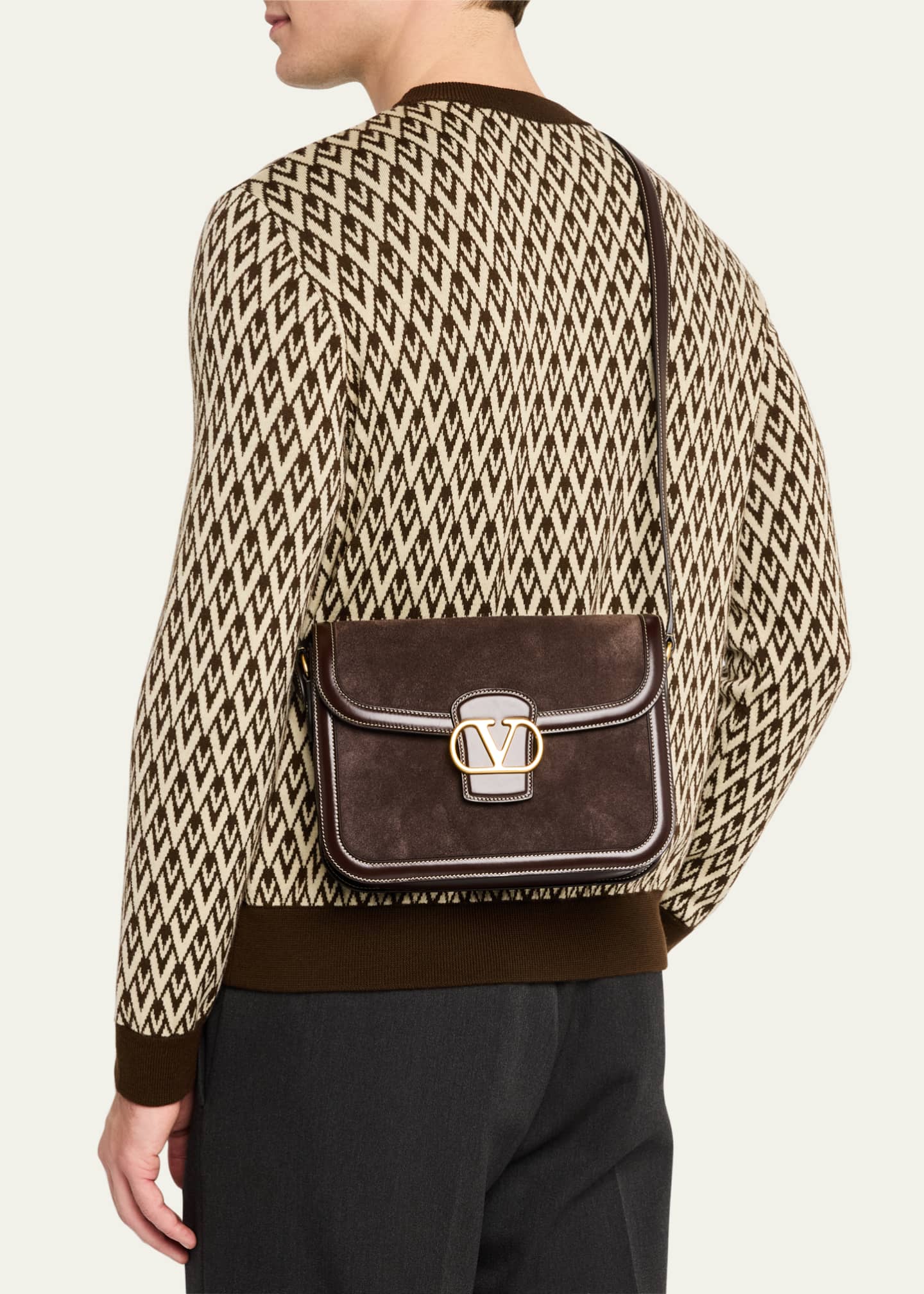 Valentino Garavani Men's 9to5 Suede and Leather Shoulder Bag Image 2 of 6