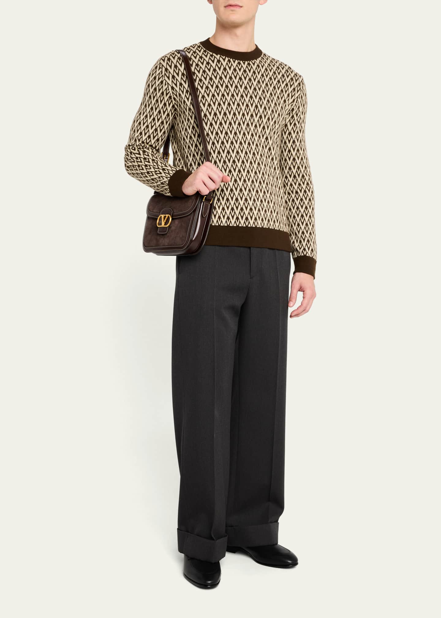 Valentino Garavani Men's 9to5 Suede and Leather Shoulder Bag Image 5 of 6