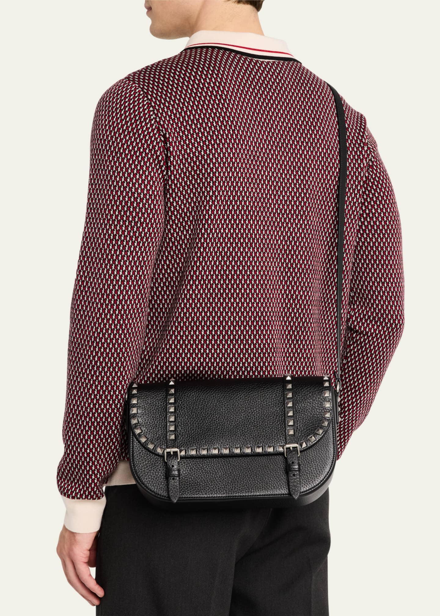 Valentino Garavani Men's Large Leather Rockstud Messenger Bag Image 2 of 6