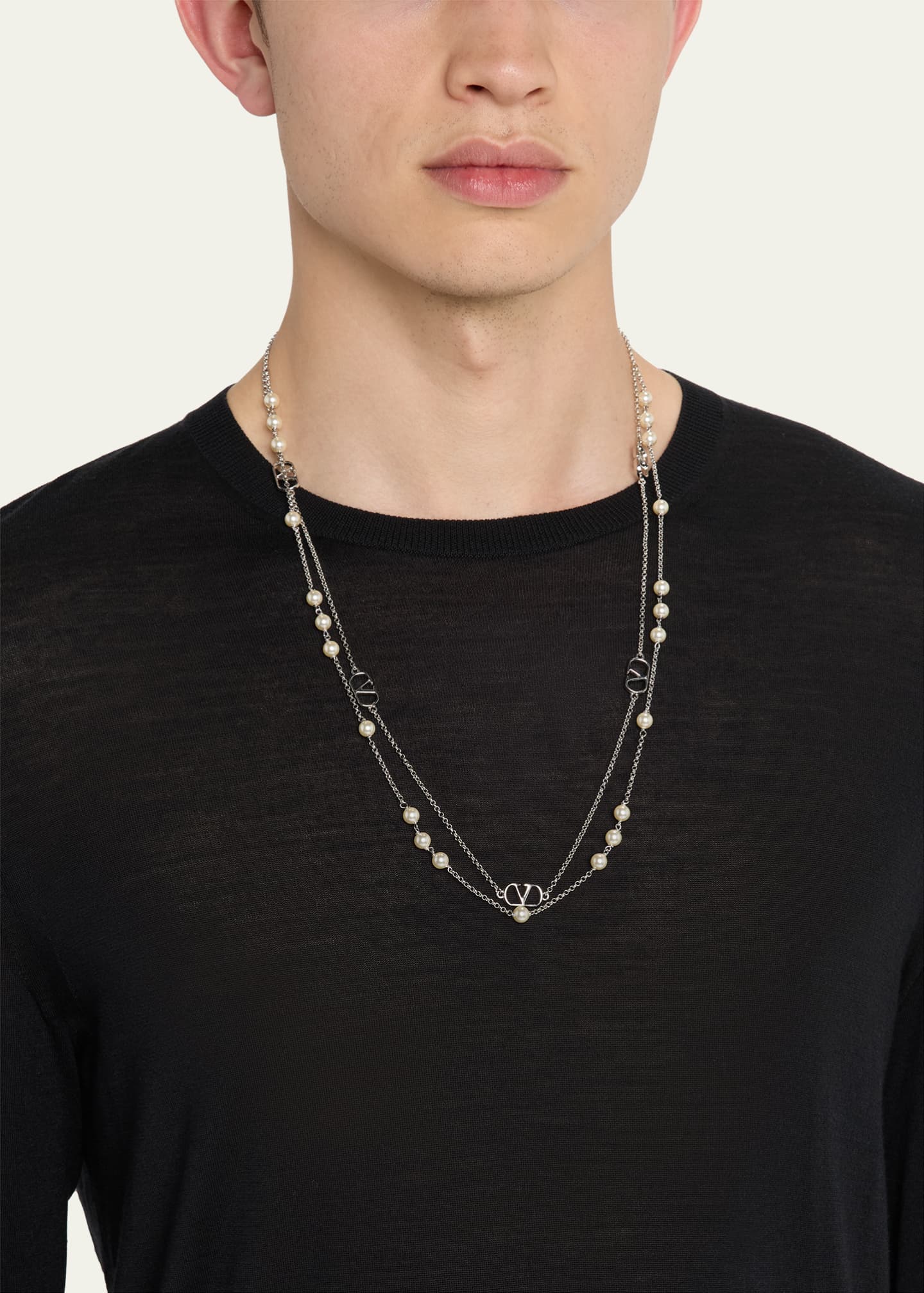 Valentino Garavani Men's VLogo Signature Necklace with Swarovski® Pearls Image 2 of 4