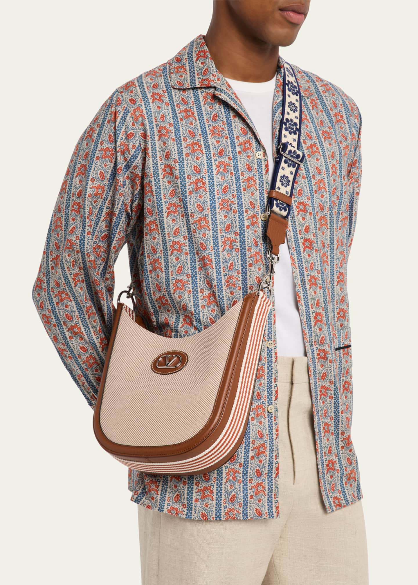 Valentino Garavani Men's Medium Canvas and Leather Hobo Bag Image 2 of 6