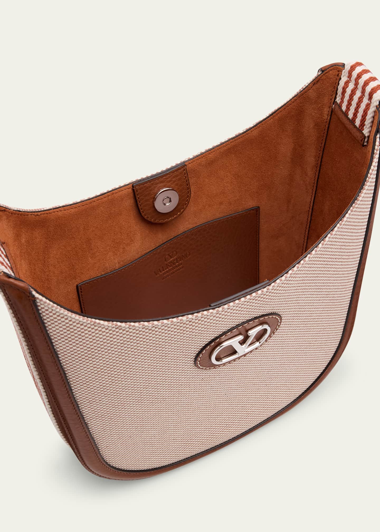 Valentino Garavani Men's Medium Canvas and Leather Hobo Bag Image 4 of 6