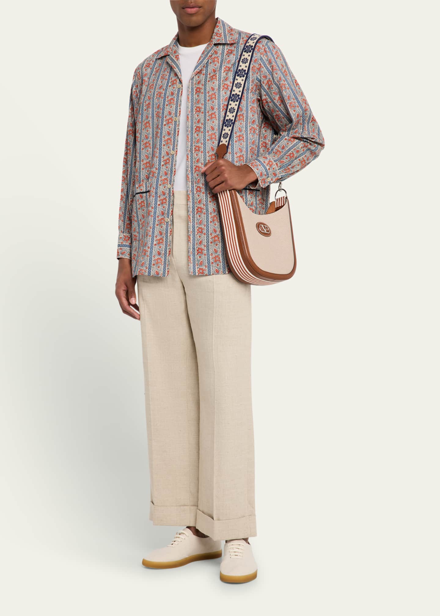 Valentino Garavani Men's Medium Canvas and Leather Hobo Bag Image 5 of 6