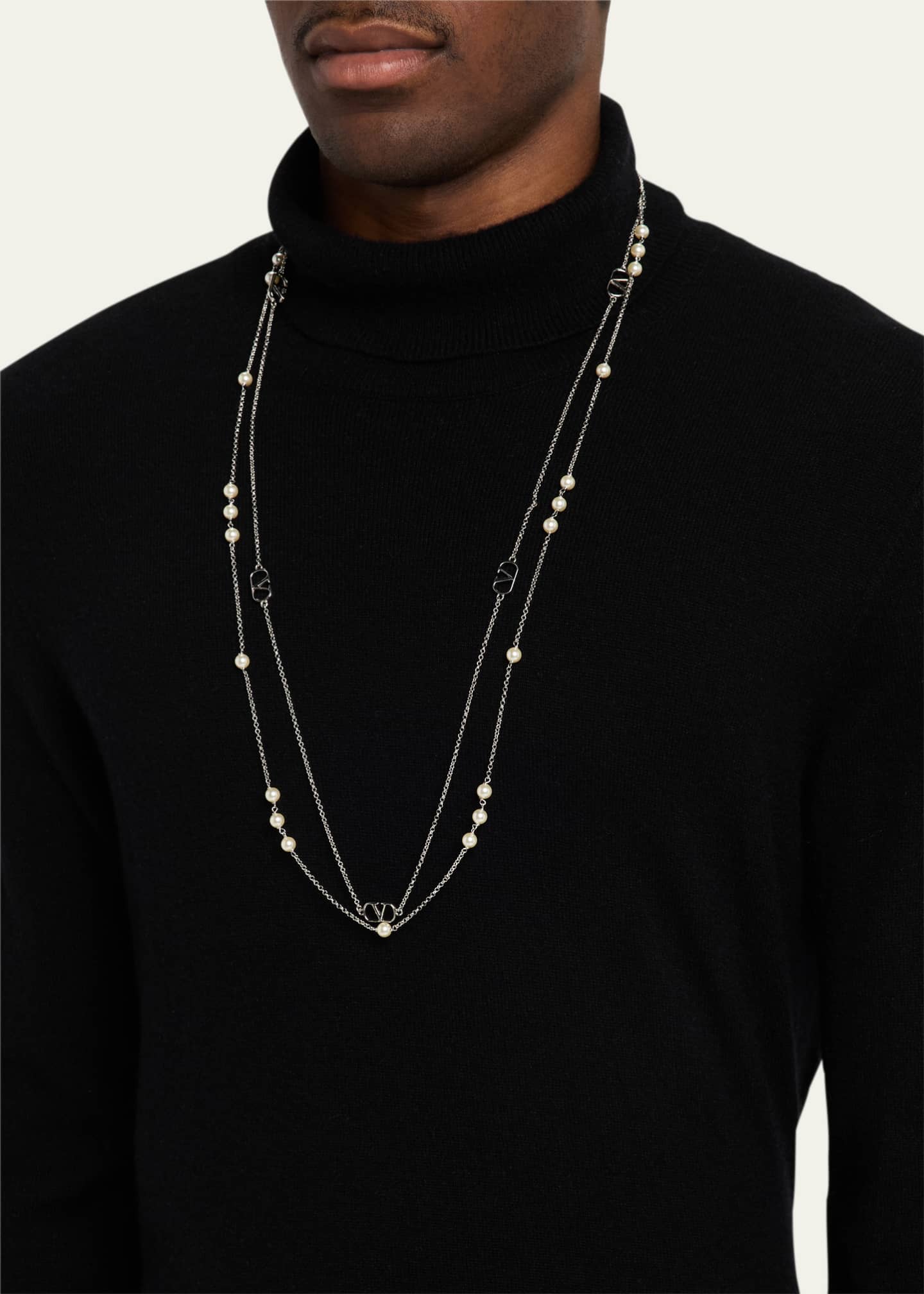 Valentino Garavani Men's VLogo Signature Necklace with Swarovski® Pearls Image 2 of 4