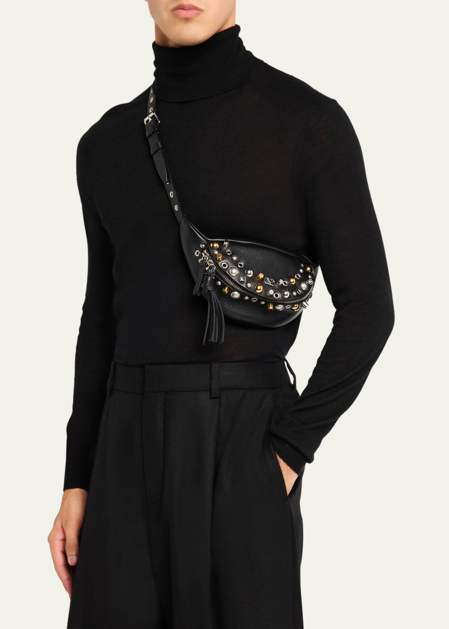 Valentino Garavani Men's Nellcote Studded Leather Belt Bag Image 2 of 5