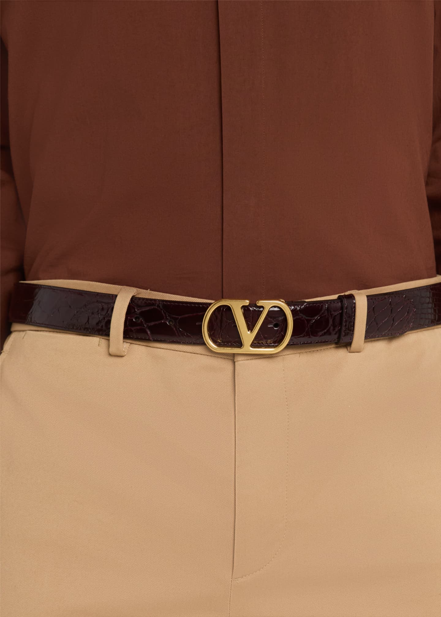 Valentino Garavani Men's VLogo-Buckle Alligator Belt Image 2 of 2