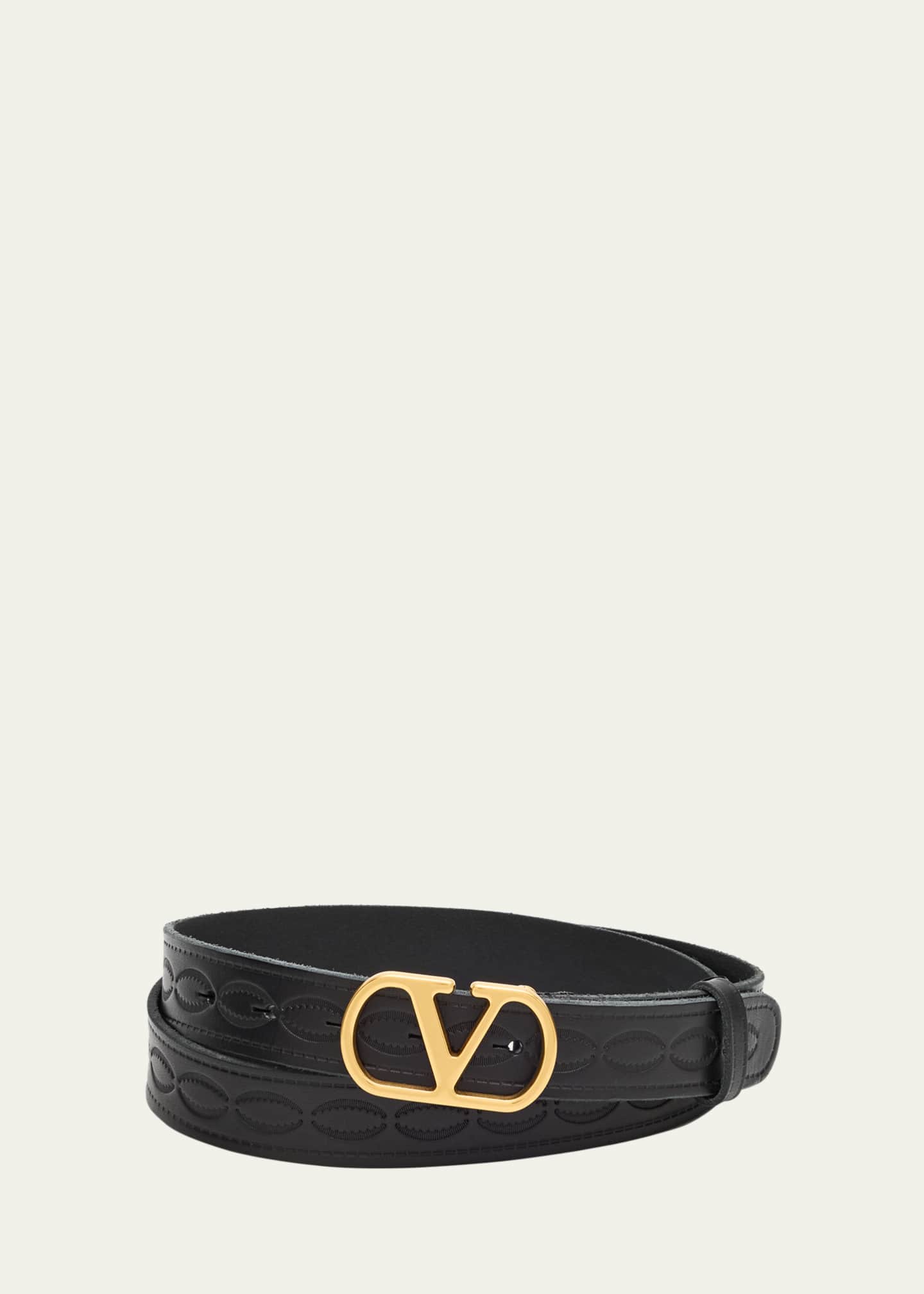 Valentino Garavani Men's Leather V Logo Buckle Belt - Bergdorf Goodman