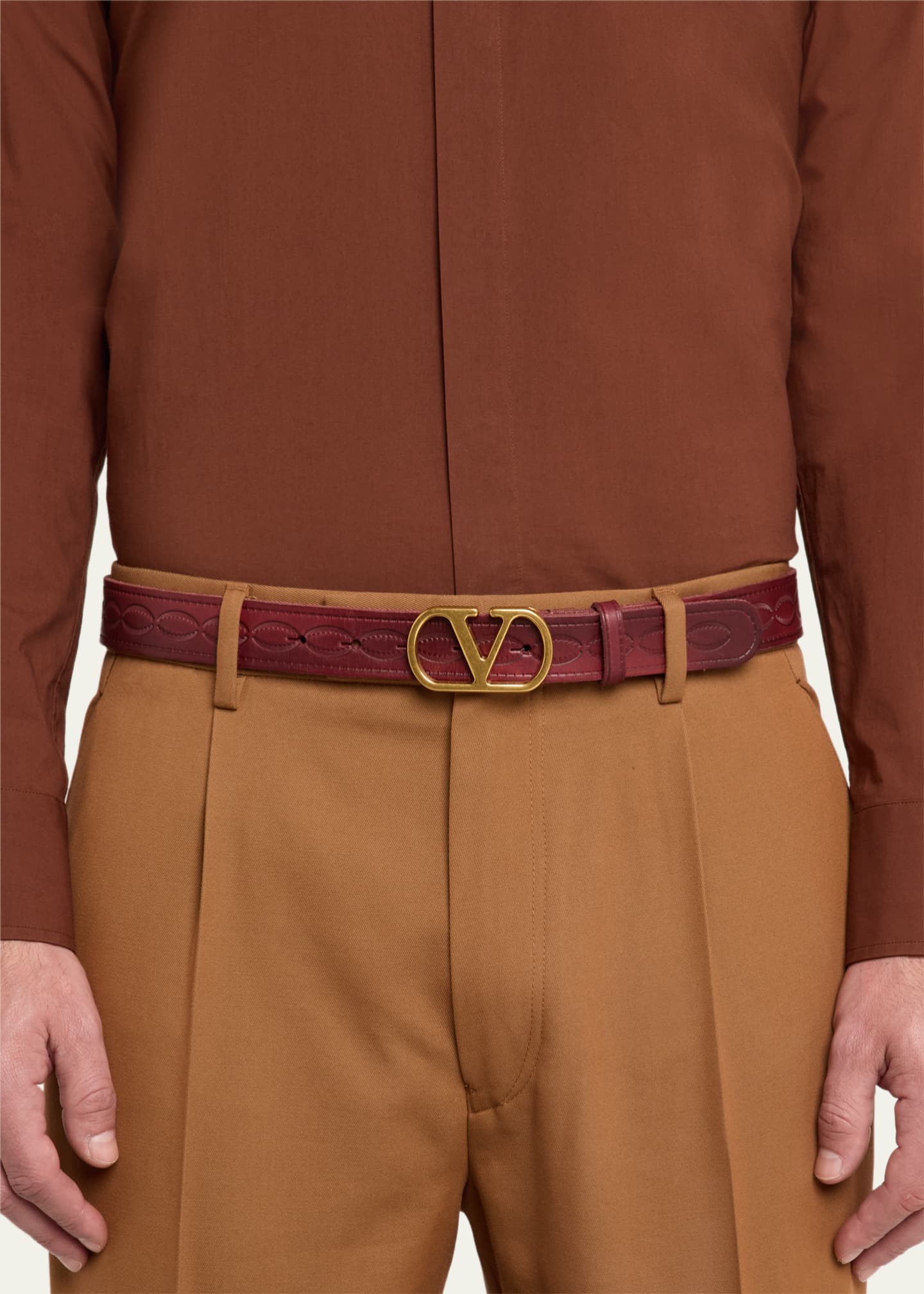 Valentino Garavani Men's Leather V Logo Buckle Belt Image 2 of 2