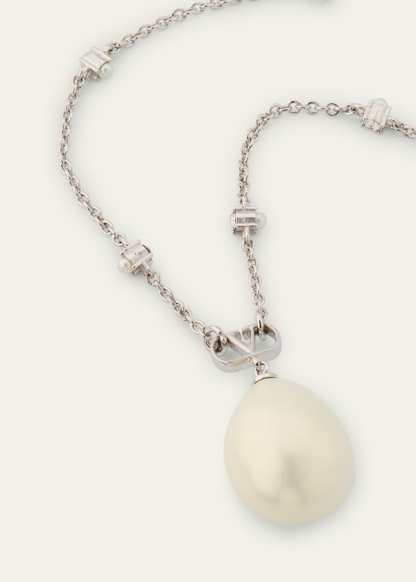 Valentino Garavani Men's VLogo Signature Pearly Necklace with Crystals Image 3 of 4