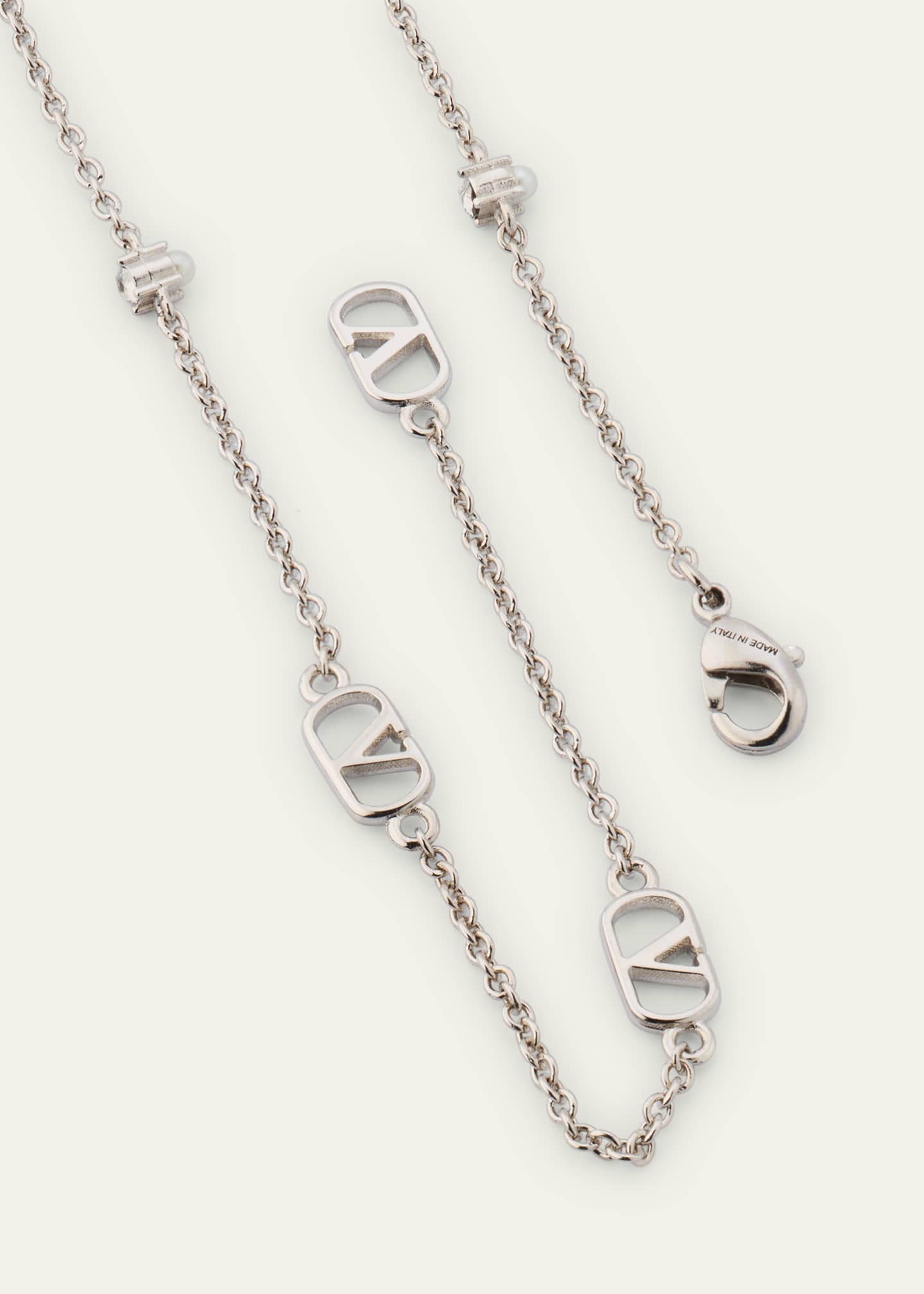 Valentino Garavani Men's VLogo Signature Pearly Necklace with Crystals Image 4 of 4