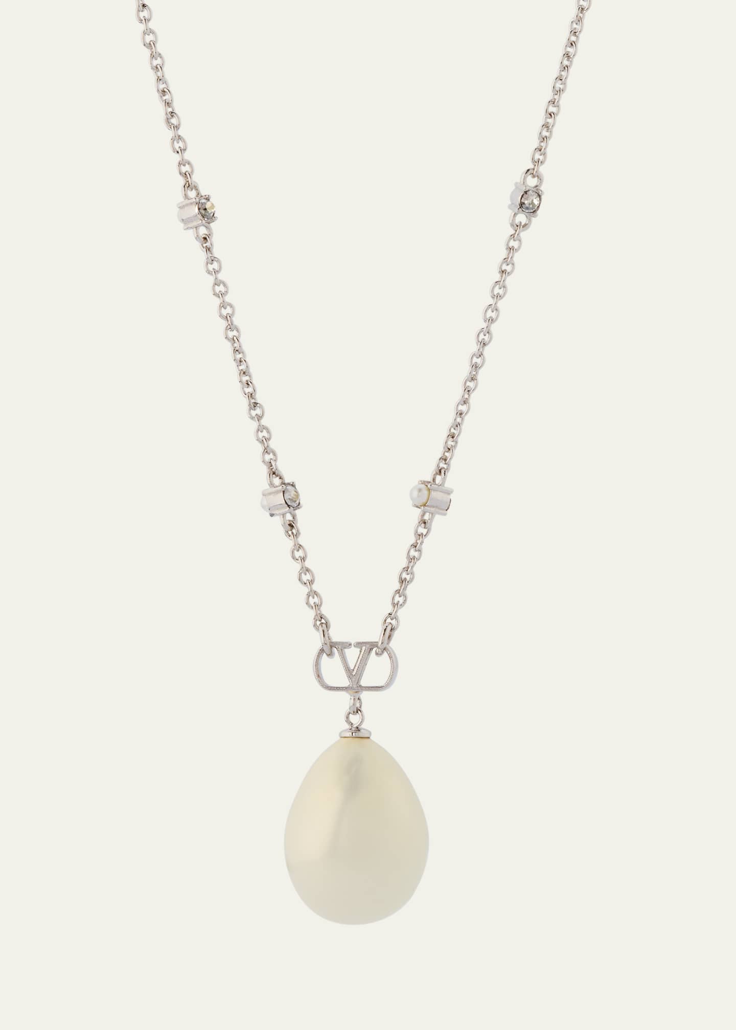 Valentino Garavani Men's VLogo Signature Pearly Necklace with Crystals Image 1 of 4