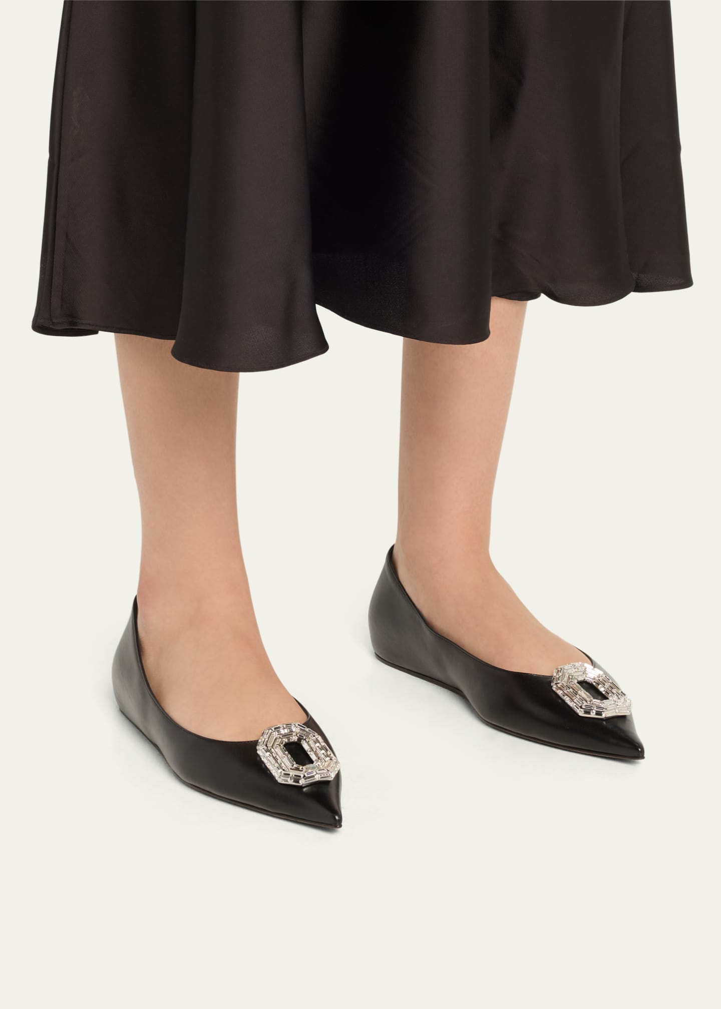 Amina Muaddi Camelia Leather Crystal Ornament Ballerina Flats Image 2 of 3