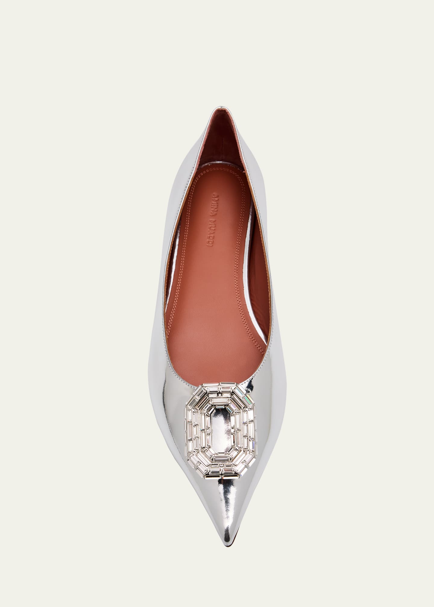 Amina Muaddi Camelia Metallic Leather Ballerina Flats Image 6 of 7