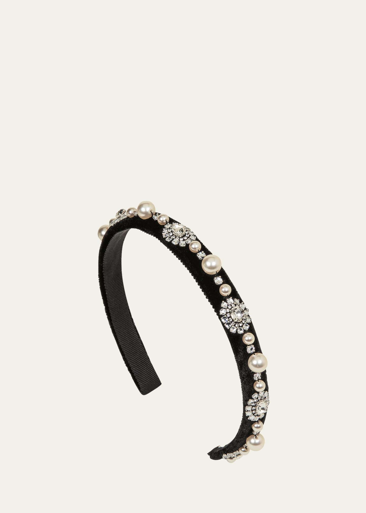Jennifer Behr Renee Embellished Velvet Skinny Headband