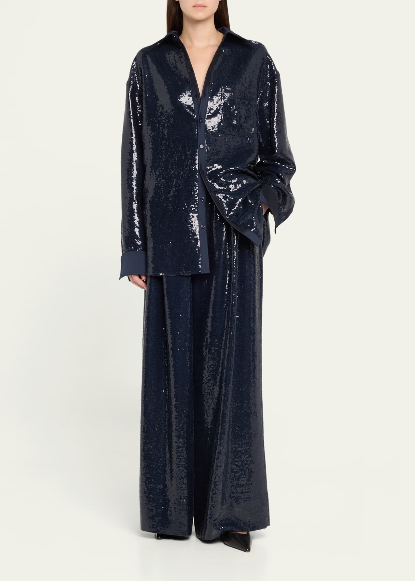 CHRISTOPHER JOHN ROGERS Sequined Jumbo Button Down Shirt Image 2 of 5