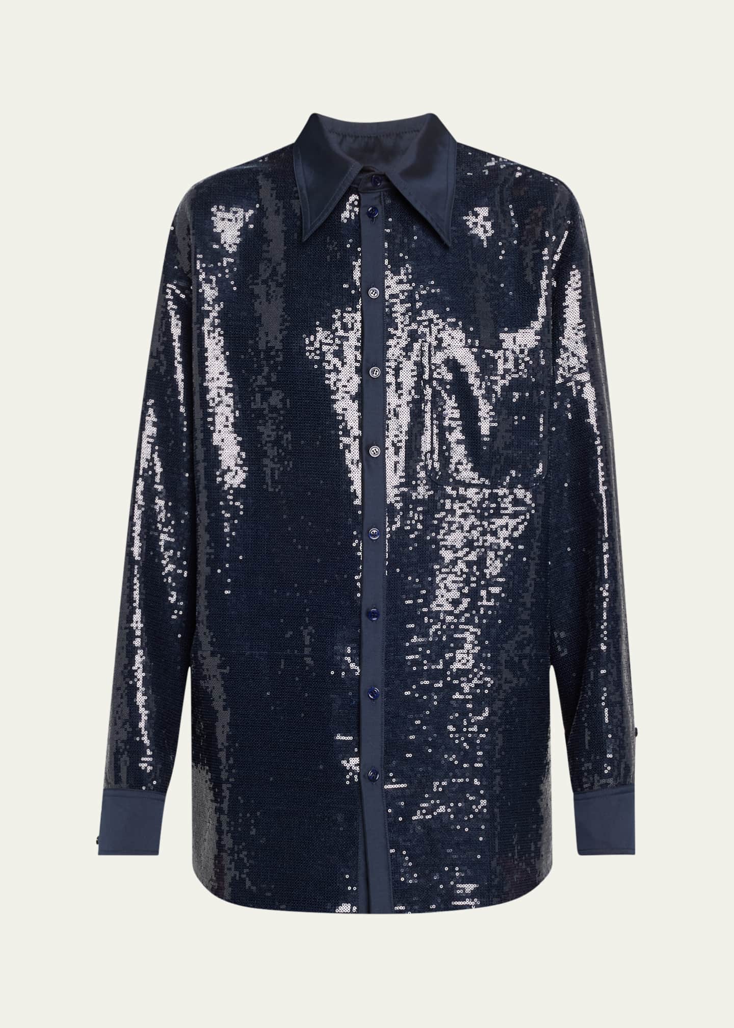 CHRISTOPHER JOHN ROGERS Sequined Jumbo Button Down Shirt Image 1 of 5