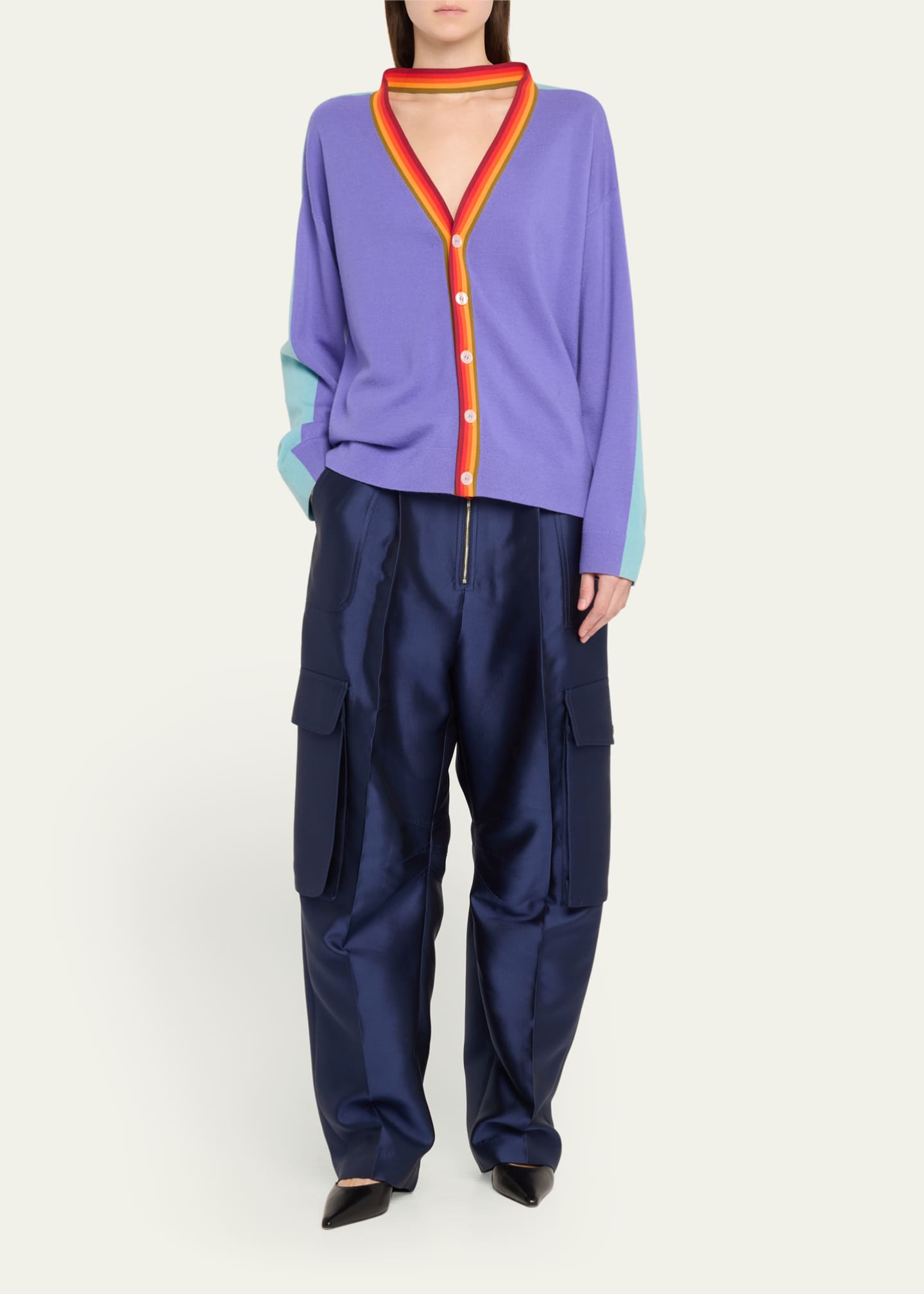 CHRISTOPHER JOHN ROGERS Convertible Colorblock Cutout Wool Cardigan Image 2 of 5