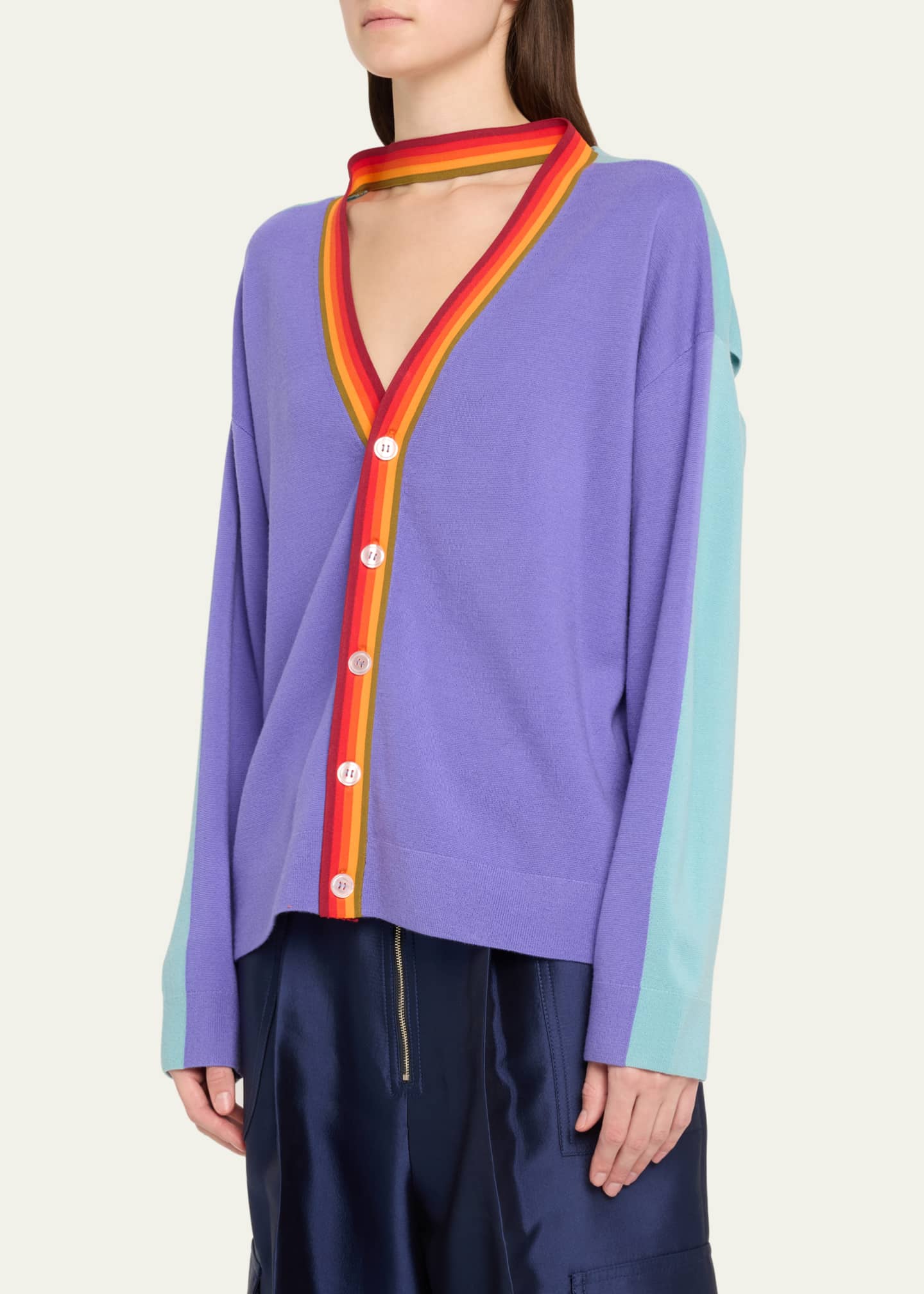 CHRISTOPHER JOHN ROGERS Convertible Colorblock Cutout Wool Cardigan Image 4 of 5