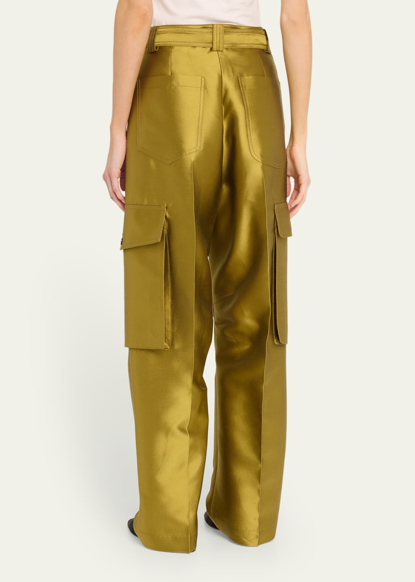 CHRISTOPHER JOHN ROGERS Belted Straight Leg Silk Cargo Pants Image 3 of 5