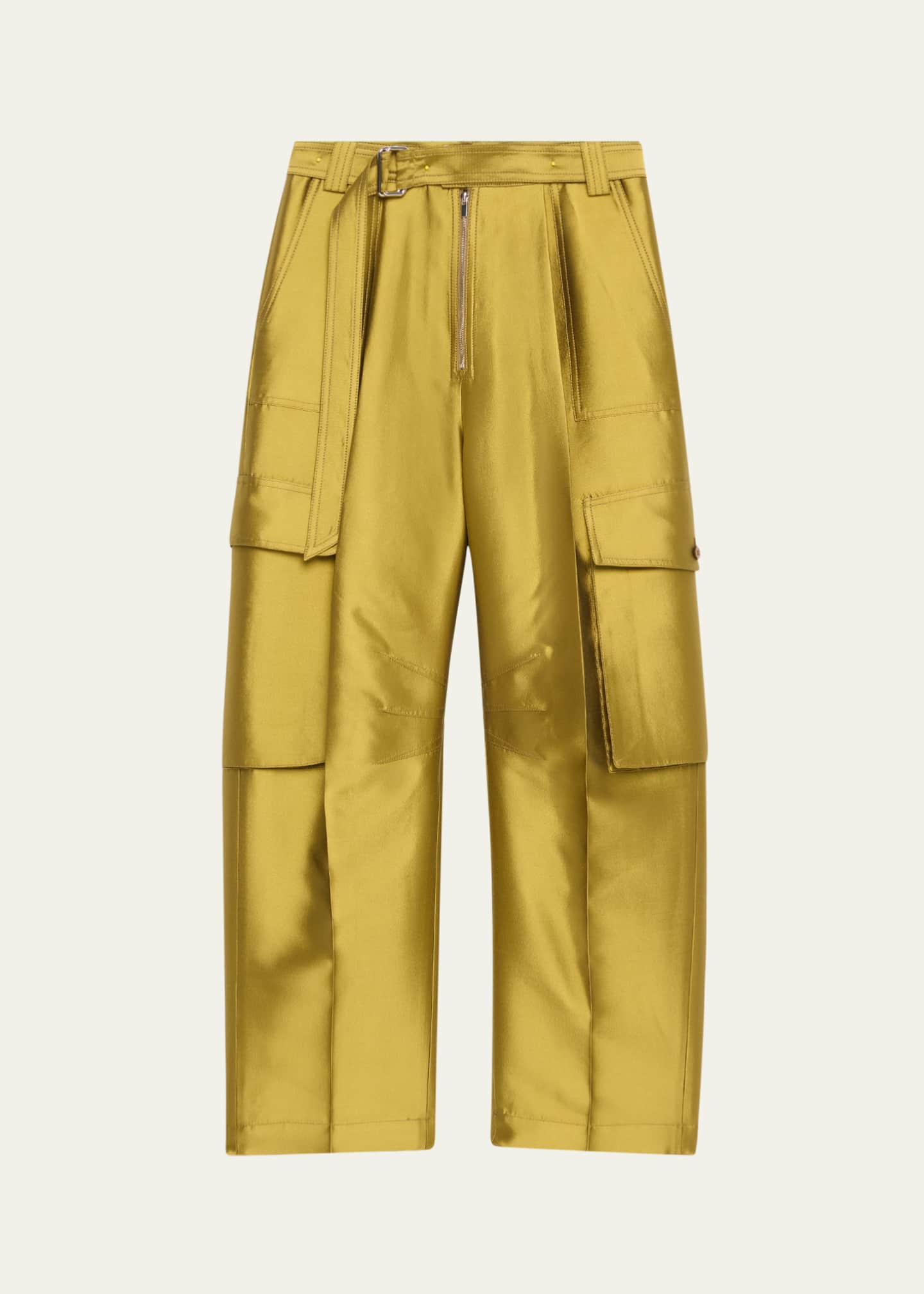 CHRISTOPHER JOHN ROGERS Belted Straight Leg Silk Cargo Pants Image 1 of 5