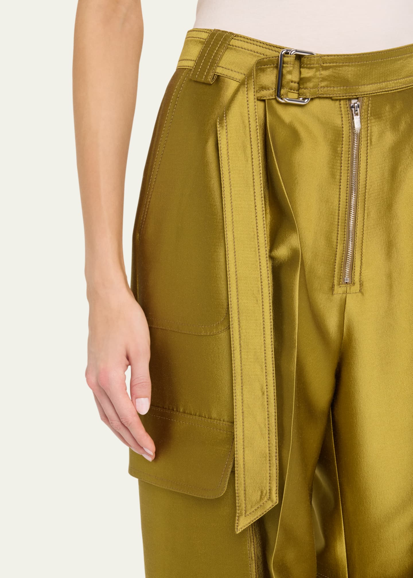 CHRISTOPHER JOHN ROGERS Belted Straight Leg Silk Cargo Pants Image 5 of 5