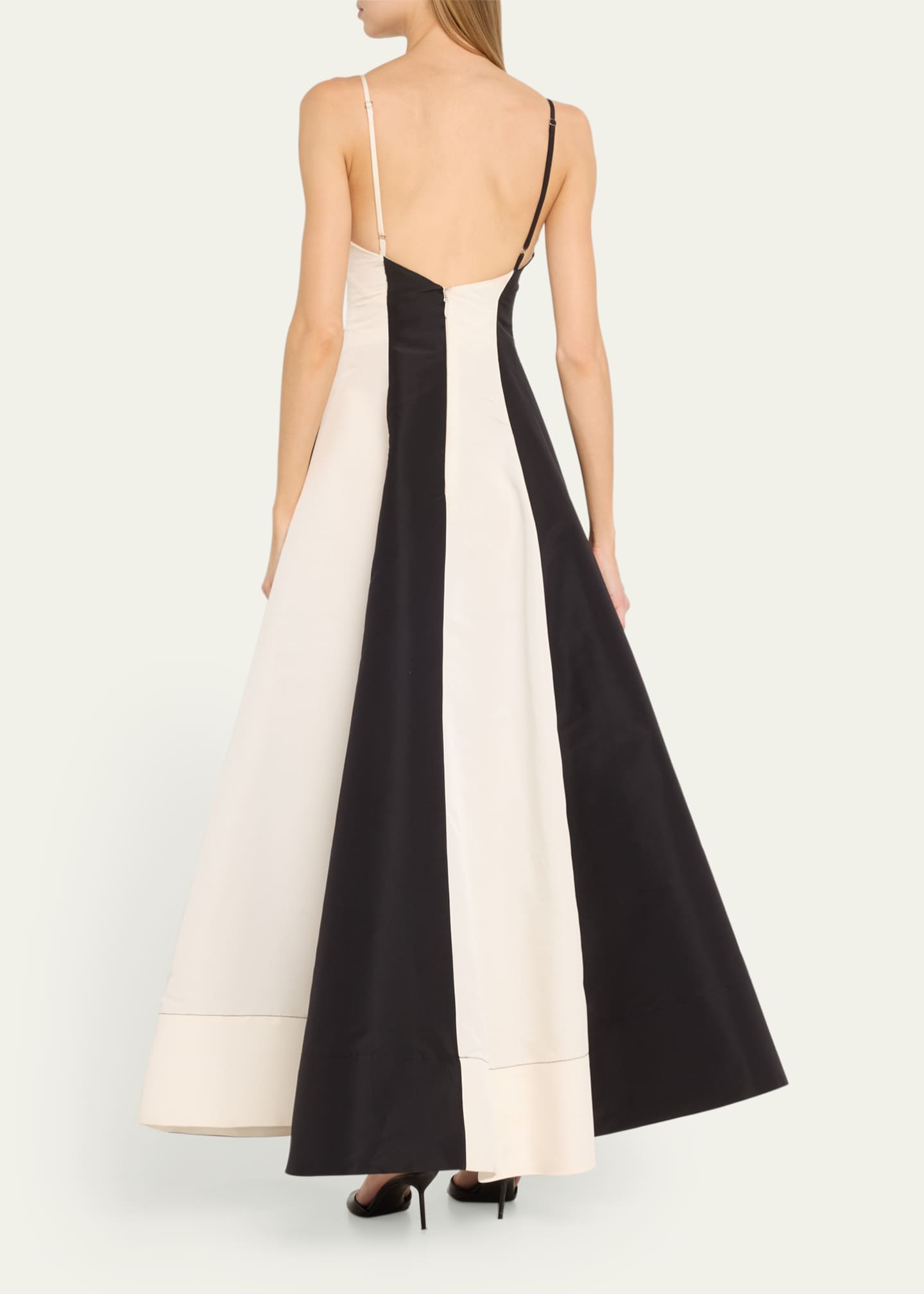 CHRISTOPHER JOHN ROGERS Stripe Colorblock V-Neck Evening Gown Image 3 of 5