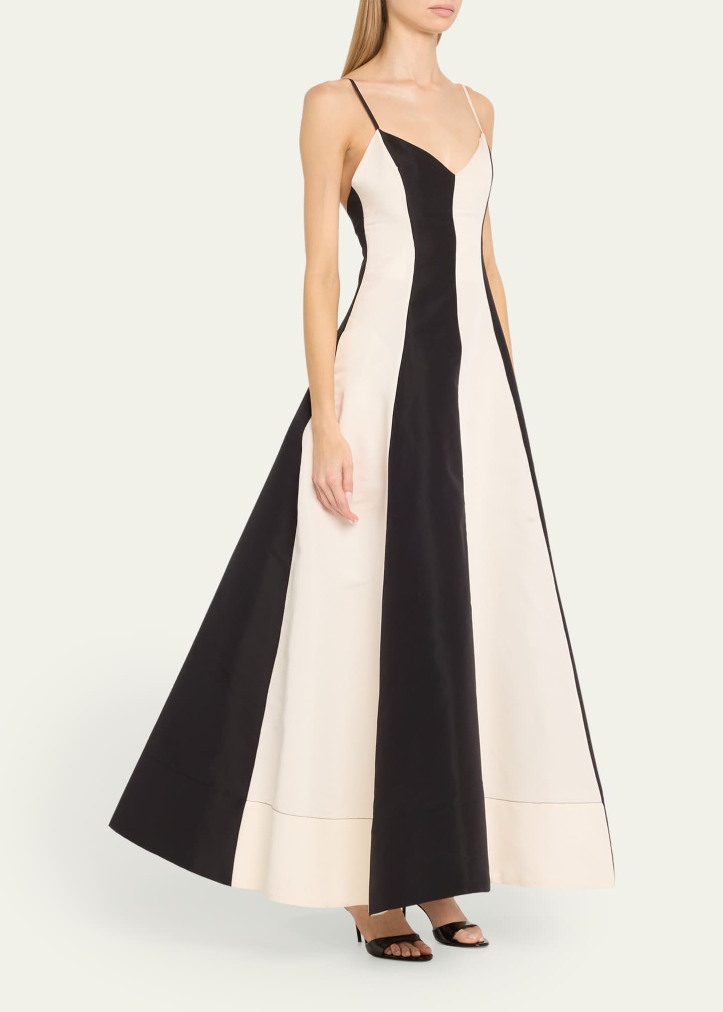 CHRISTOPHER JOHN ROGERS Stripe Colorblock V-Neck Evening Gown Image 4 of 5