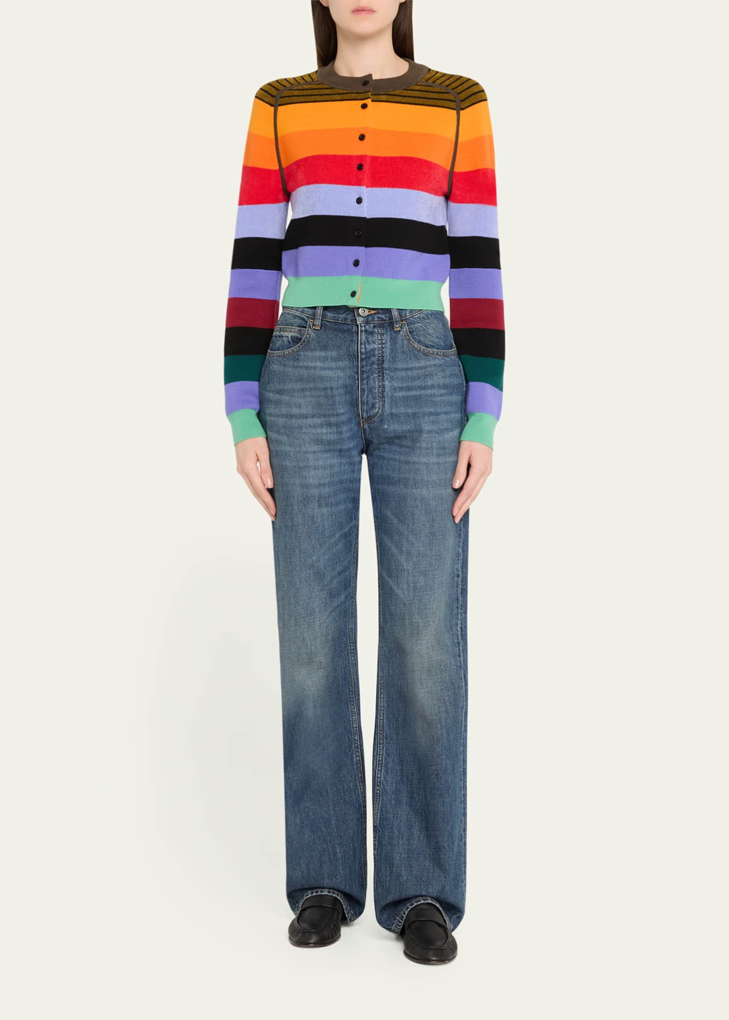 CHRISTOPHER JOHN ROGERS Rainbow Striped Cropped Wool Cardigan Image 2 of 5