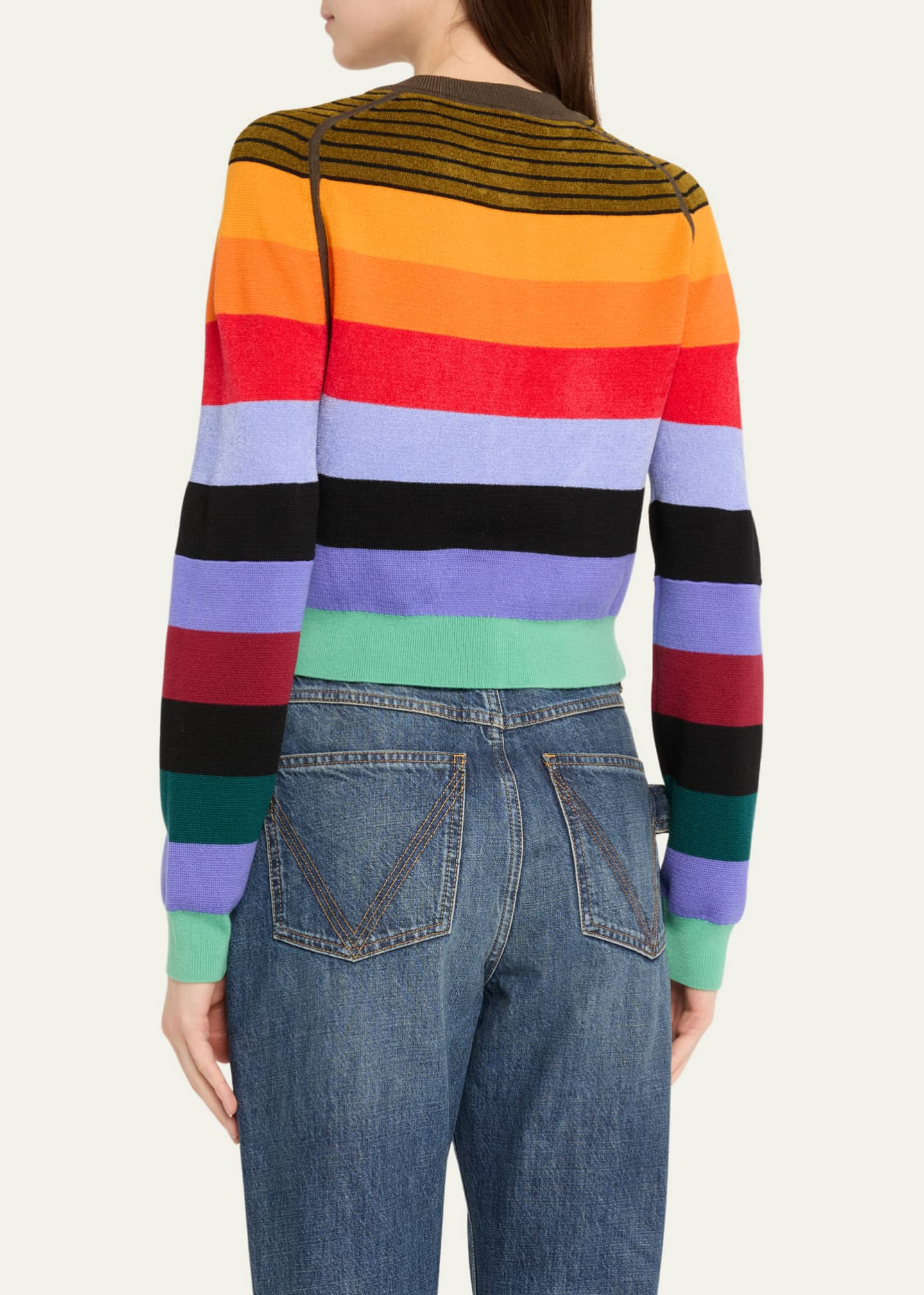 CHRISTOPHER JOHN ROGERS Rainbow Striped Cropped Wool Cardigan Image 3 of 5