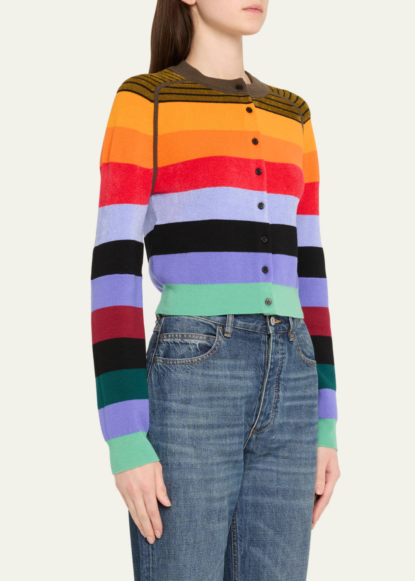 CHRISTOPHER JOHN ROGERS Rainbow Striped Cropped Wool Cardigan Image 4 of 5