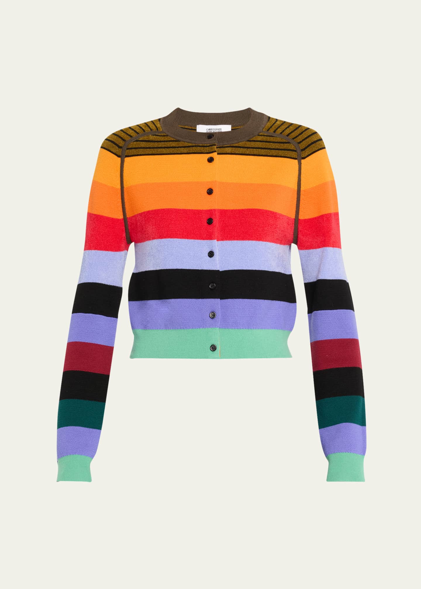 CHRISTOPHER JOHN ROGERS Rainbow Striped Cropped Wool Cardigan Image 1 of 5