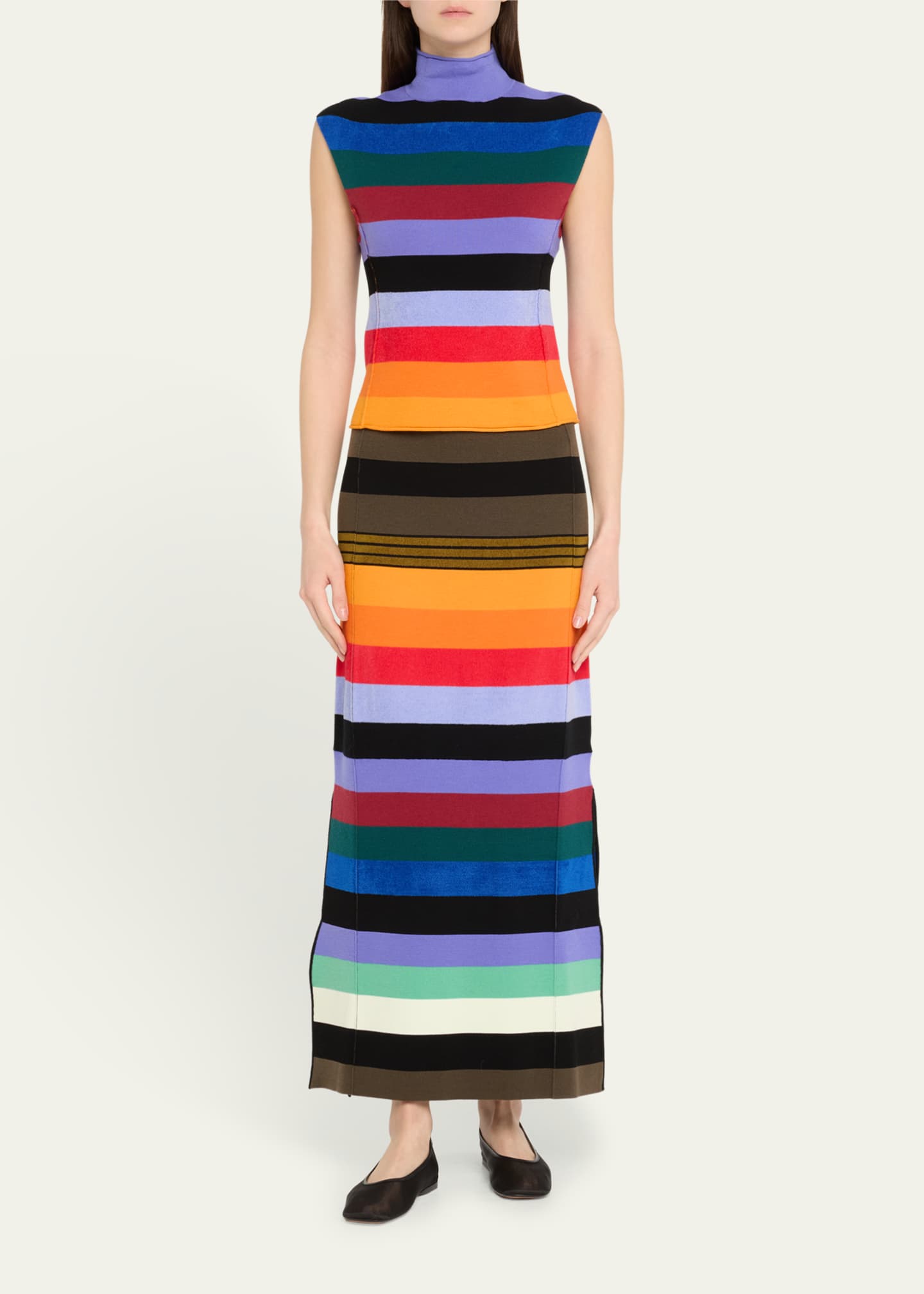 CHRISTOPHER JOHN ROGERS Sleeveless Rainbow Striped Mock Neck Wool Top Image 2 of 5