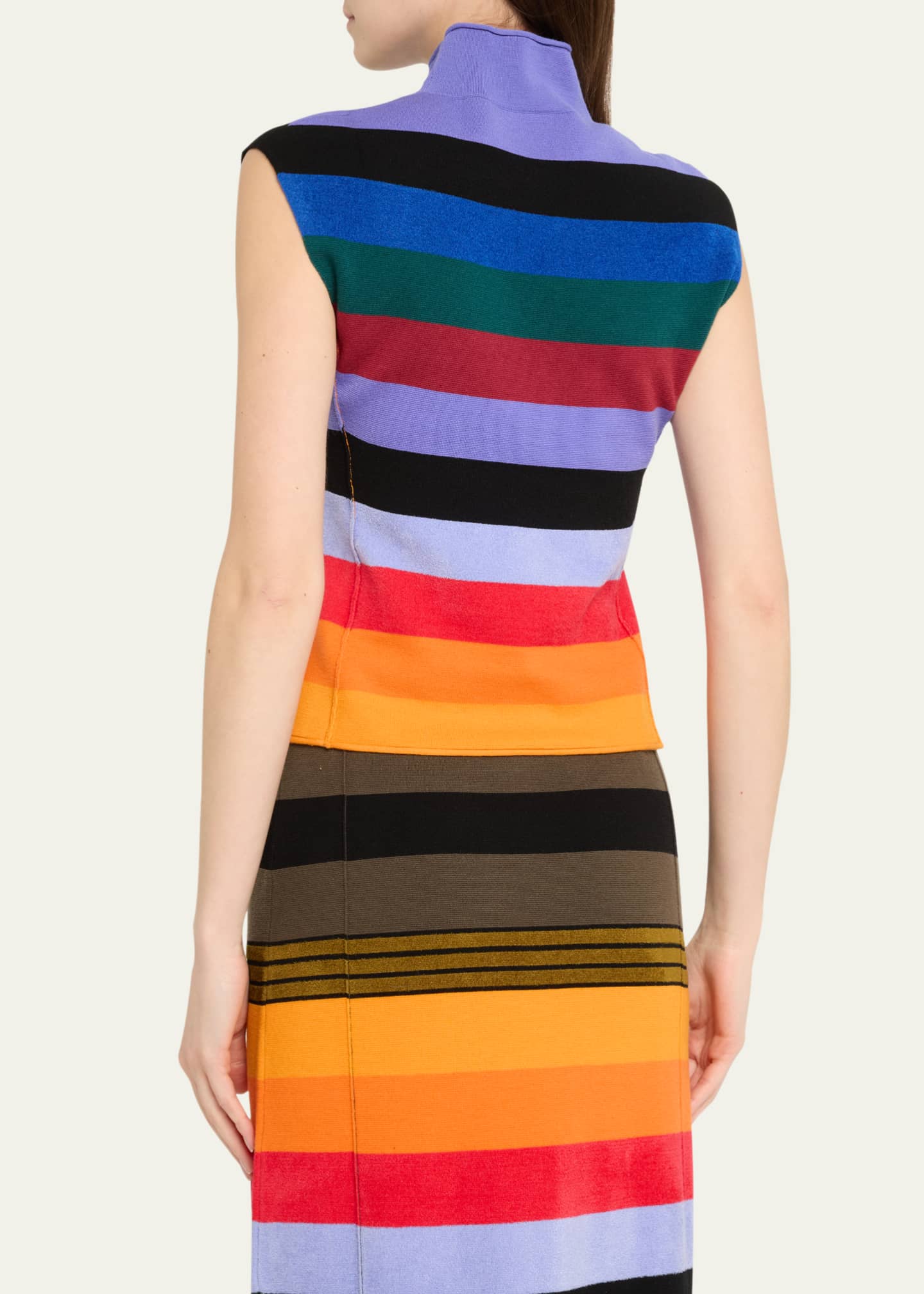 CHRISTOPHER JOHN ROGERS Sleeveless Rainbow Striped Mock Neck Wool Top Image 3 of 5