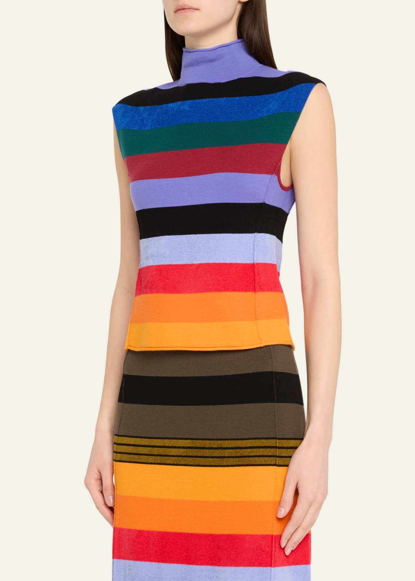 CHRISTOPHER JOHN ROGERS Sleeveless Rainbow Striped Mock Neck Wool Top Image 4 of 5
