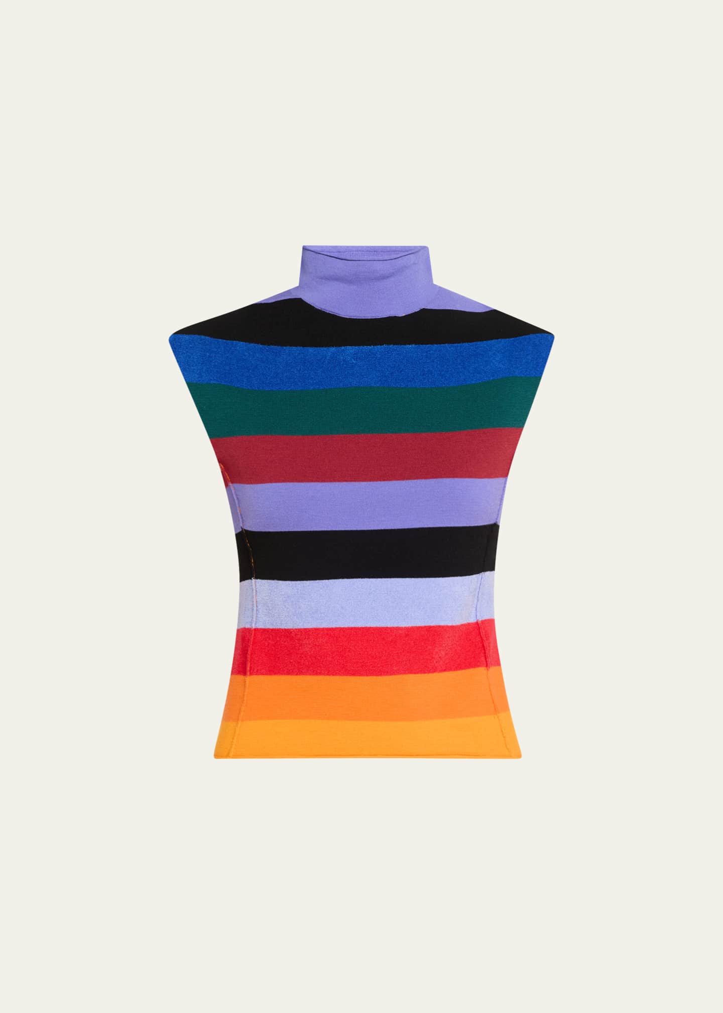 CHRISTOPHER JOHN ROGERS Sleeveless Rainbow Striped Mock Neck Wool Top Image 1 of 5