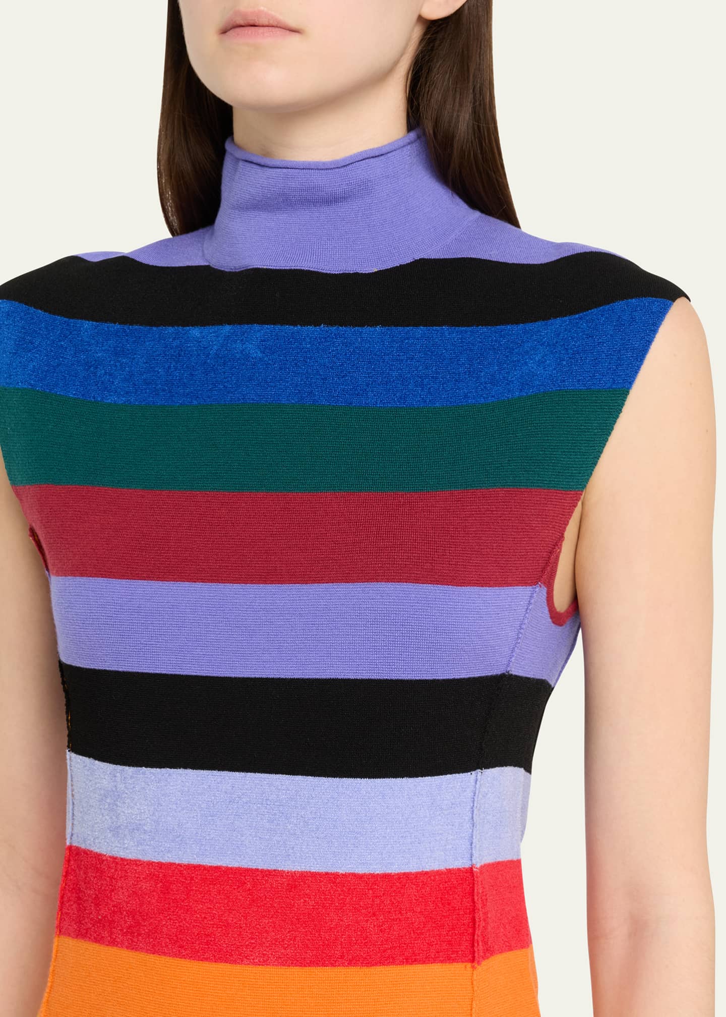 CHRISTOPHER JOHN ROGERS Sleeveless Rainbow Striped Mock Neck Wool Top Image 5 of 5